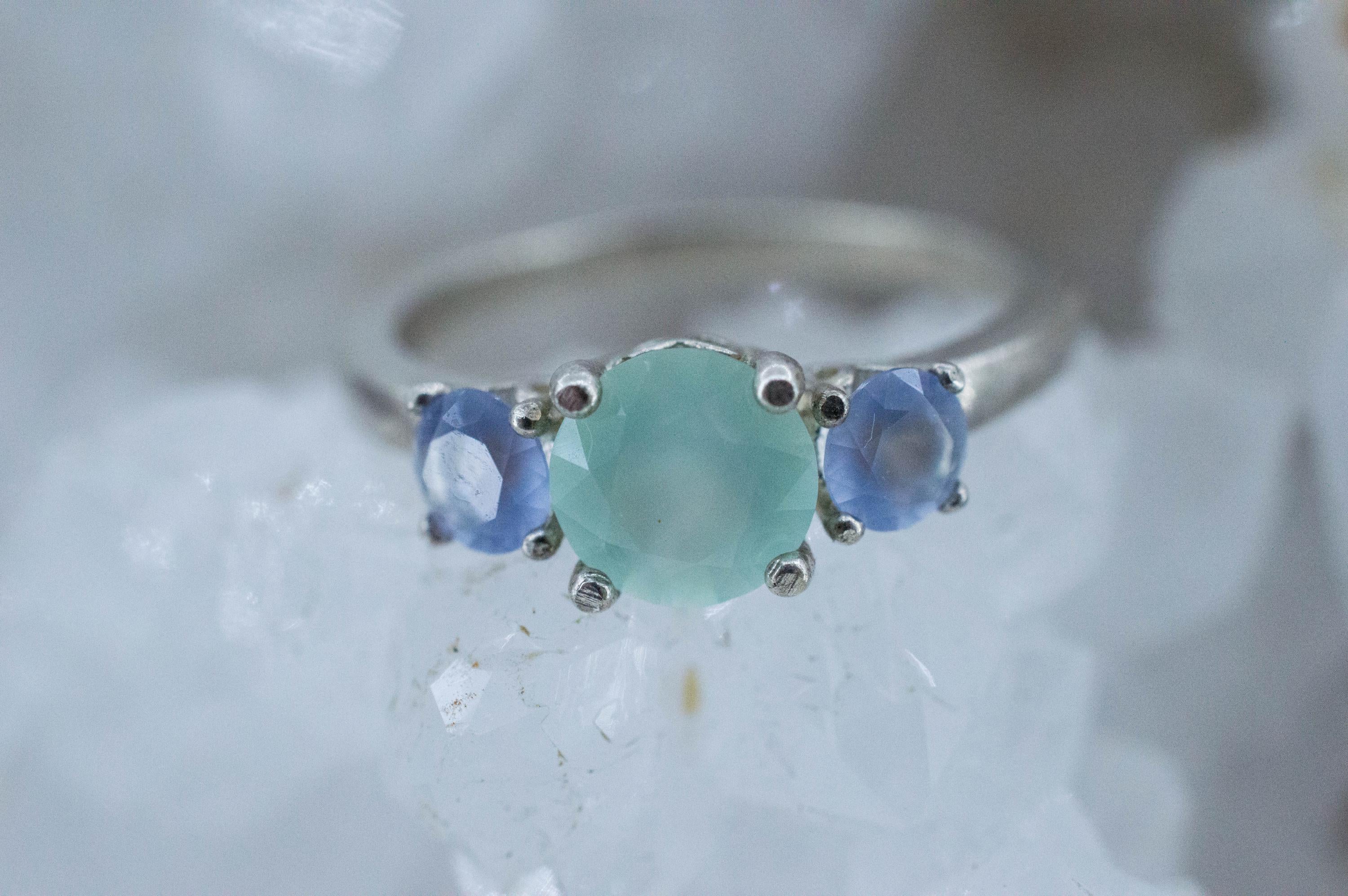 Chrysoprase and Blue Agate Ring, Natural Untreated Australian Chrysoprase and Namibia Agate - Mark Oliver Gems