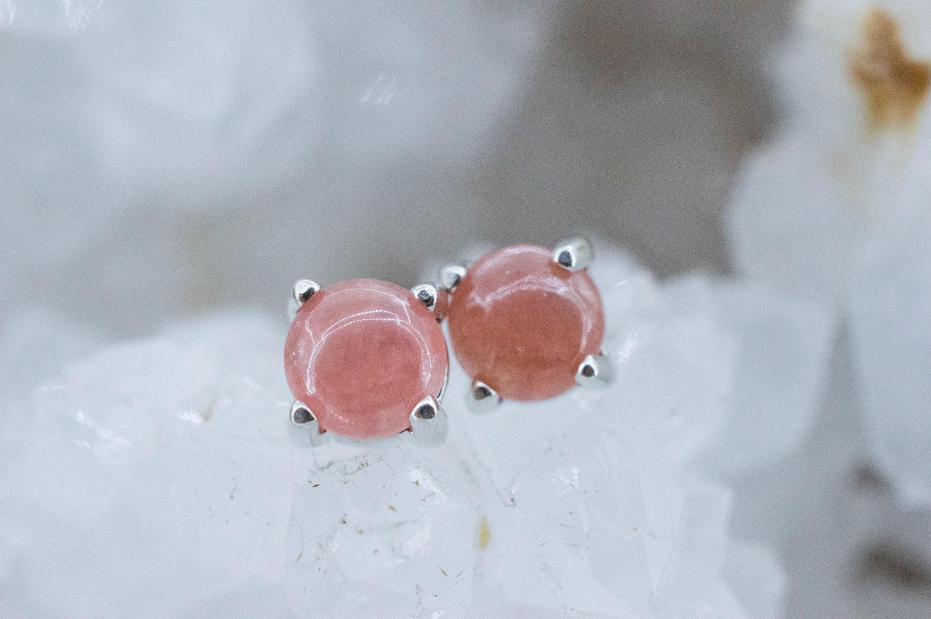 Rhodochrosite Earrings; Natural Untreated Argentina Rhodochrosite; 2.140cts