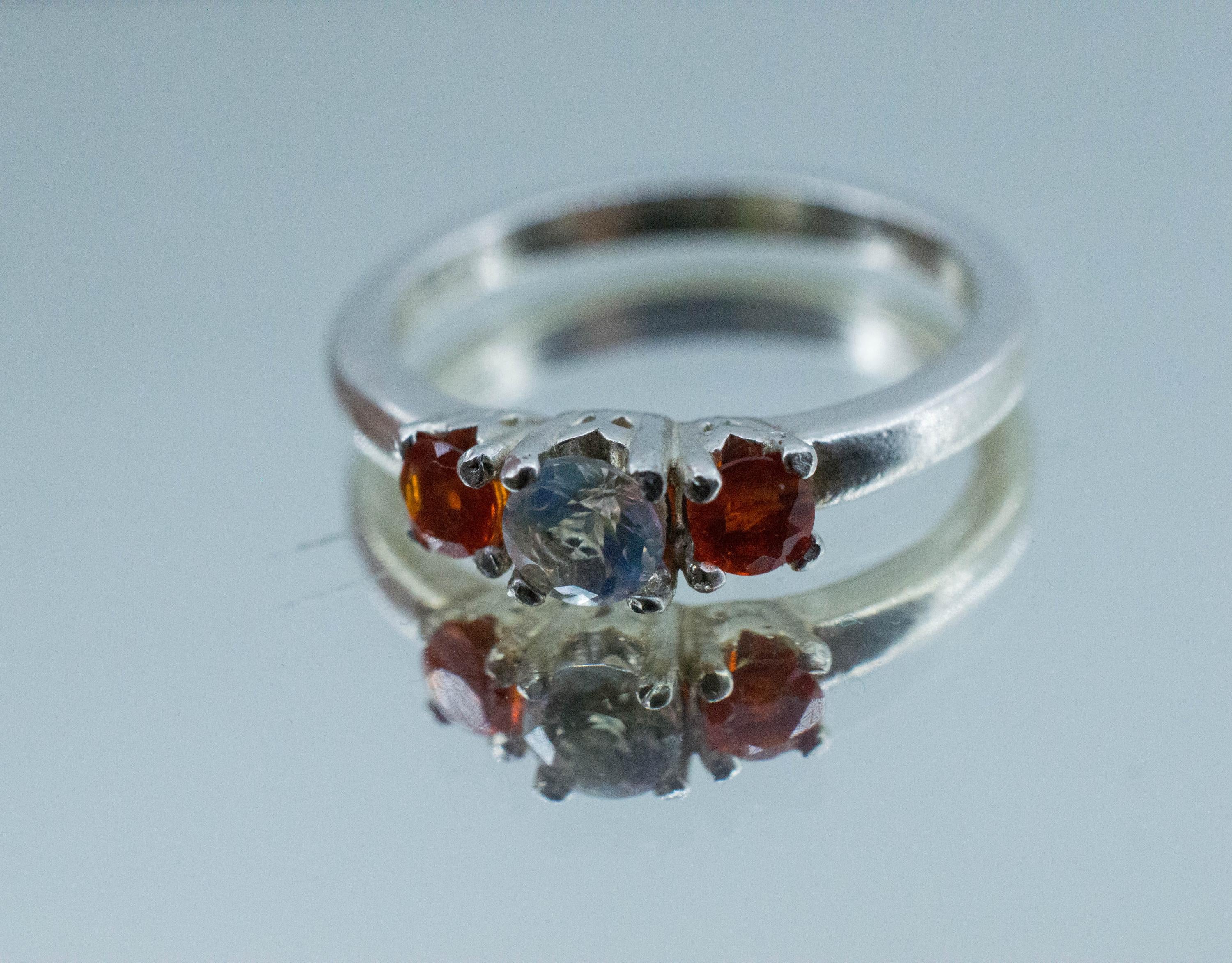 Rainbow Moonstone and Fire Opal Ring, Natural Untreated Madagascar Moonstone and Mexico Opal