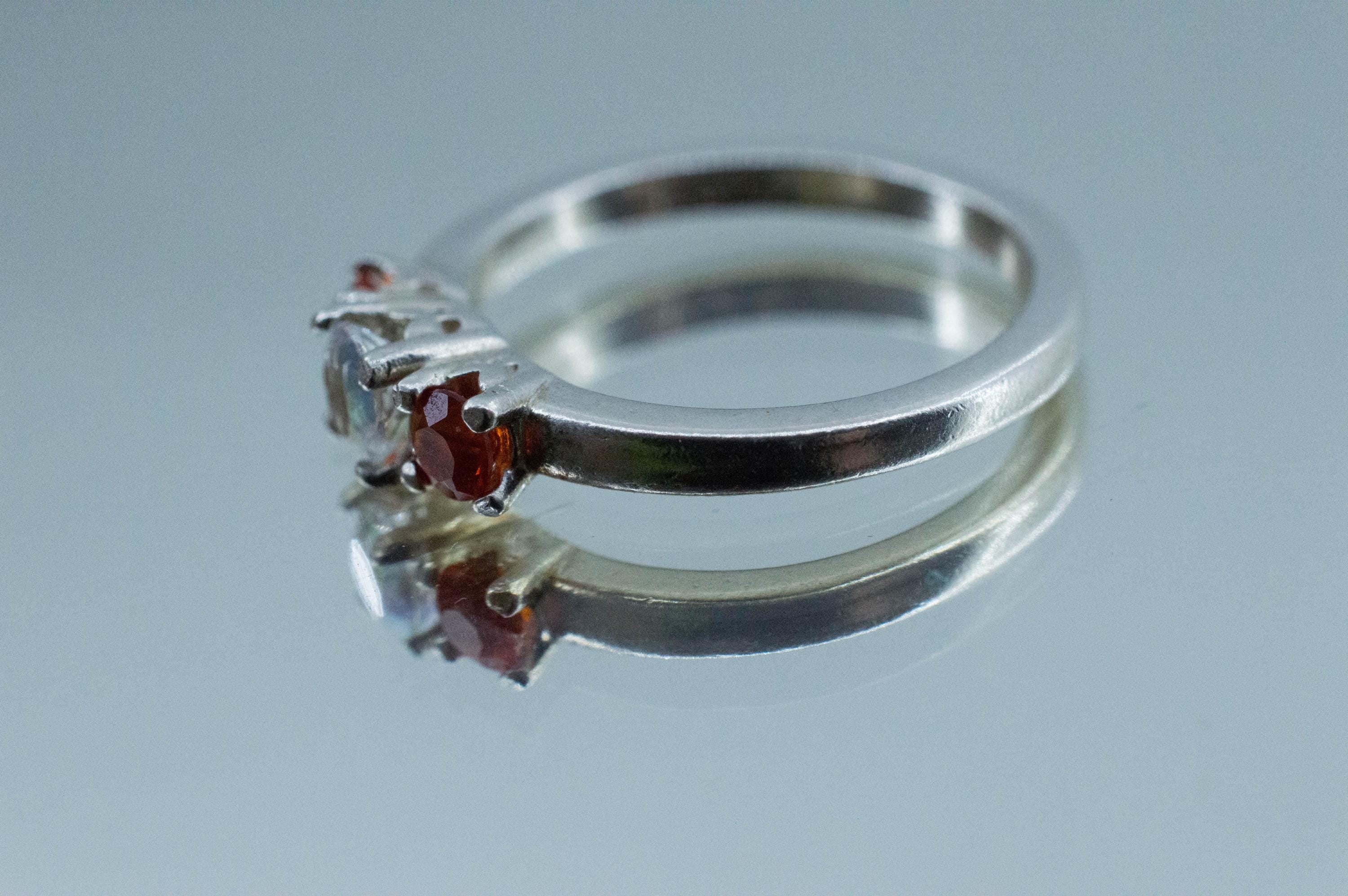 Rainbow Moonstone and Fire Opal Ring, Natural Untreated Madagascar Moonstone and Mexico Opal