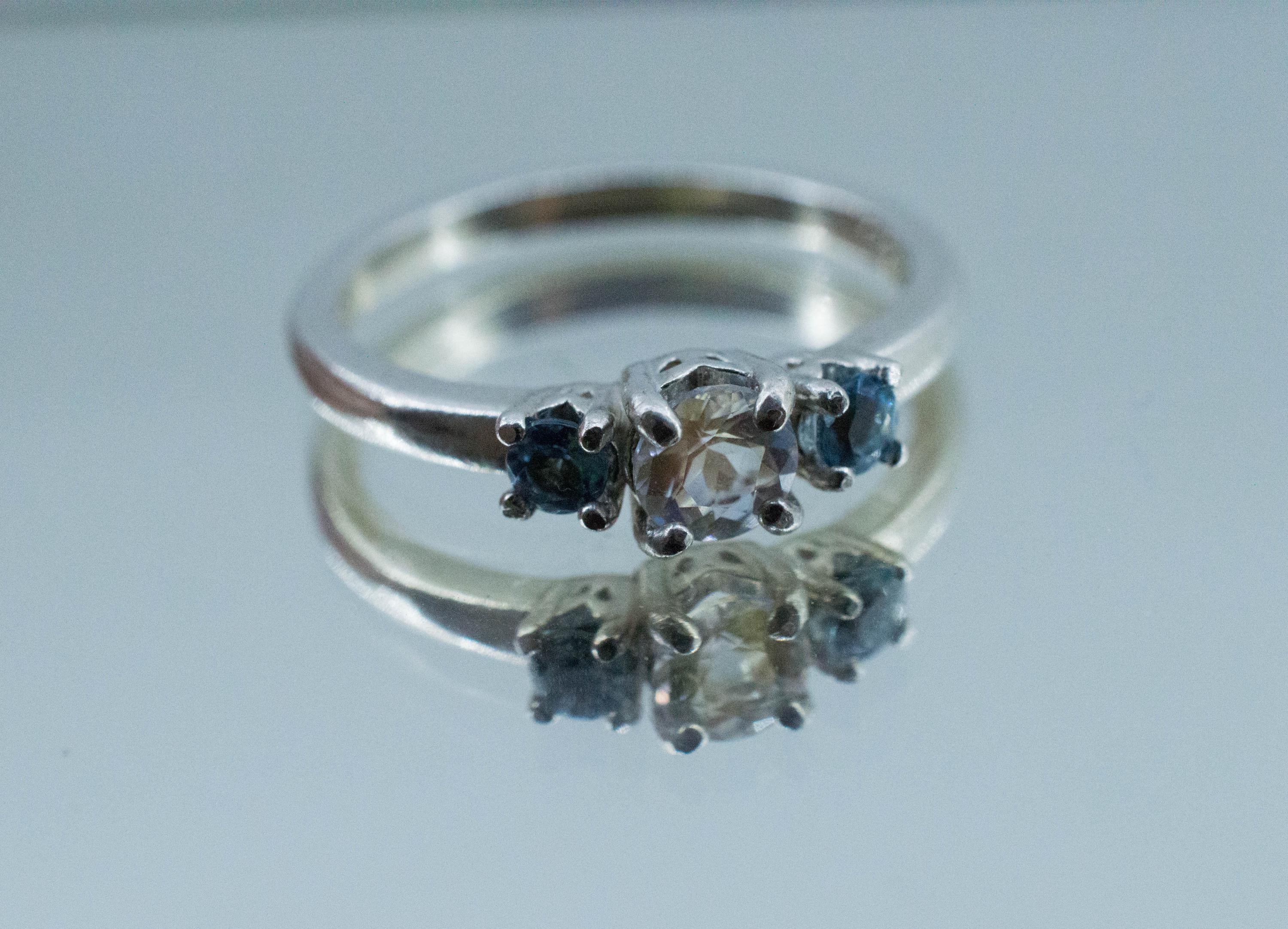 Rainbow Moonstone and Aquamarine Ring, Natural Untreated Madagascar Moonstone and Nigeria Aqua