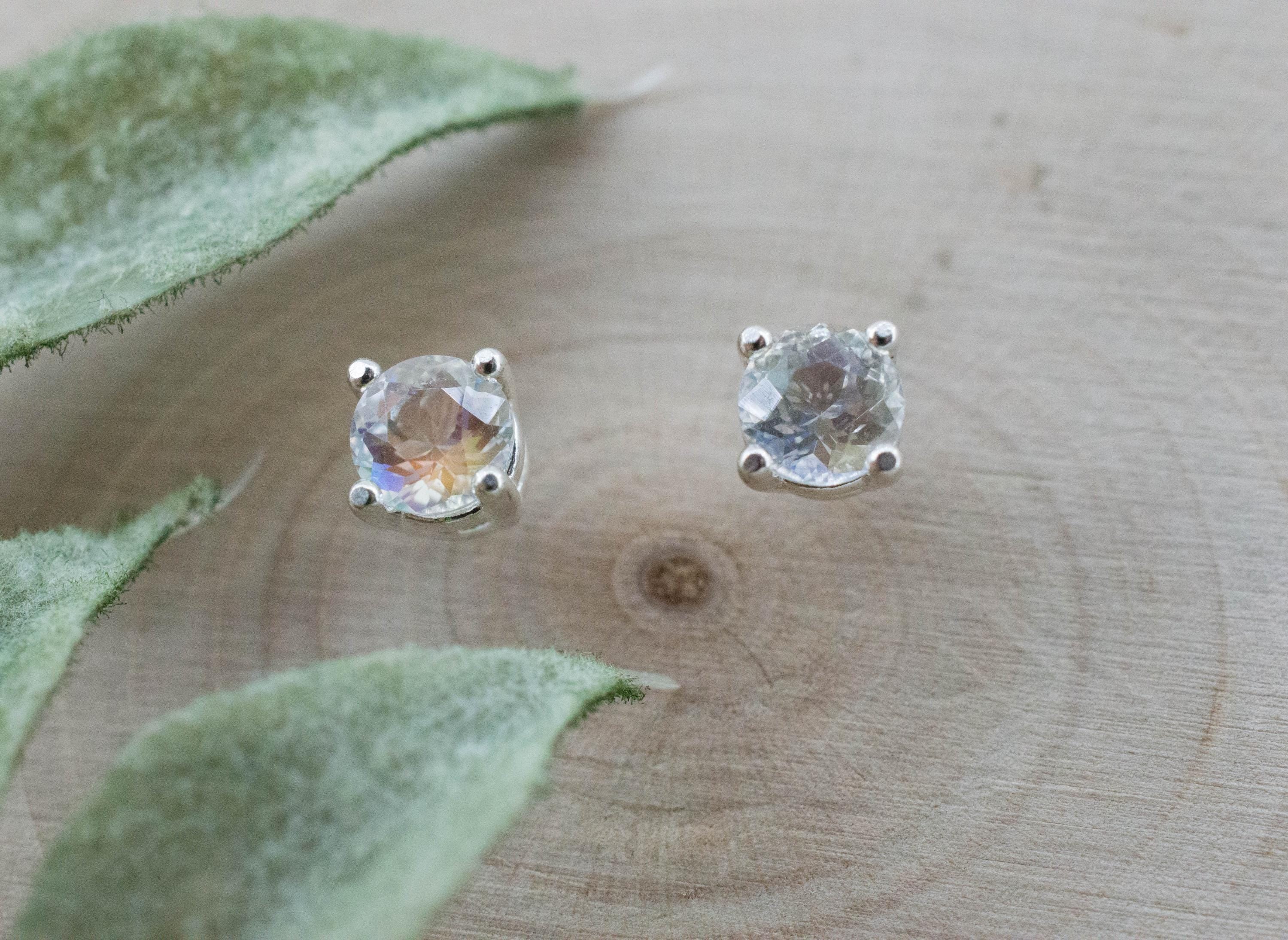 Rainbow Moonstone Earrings, Natural Untreated Madagascar Moonstone; 0.695cts