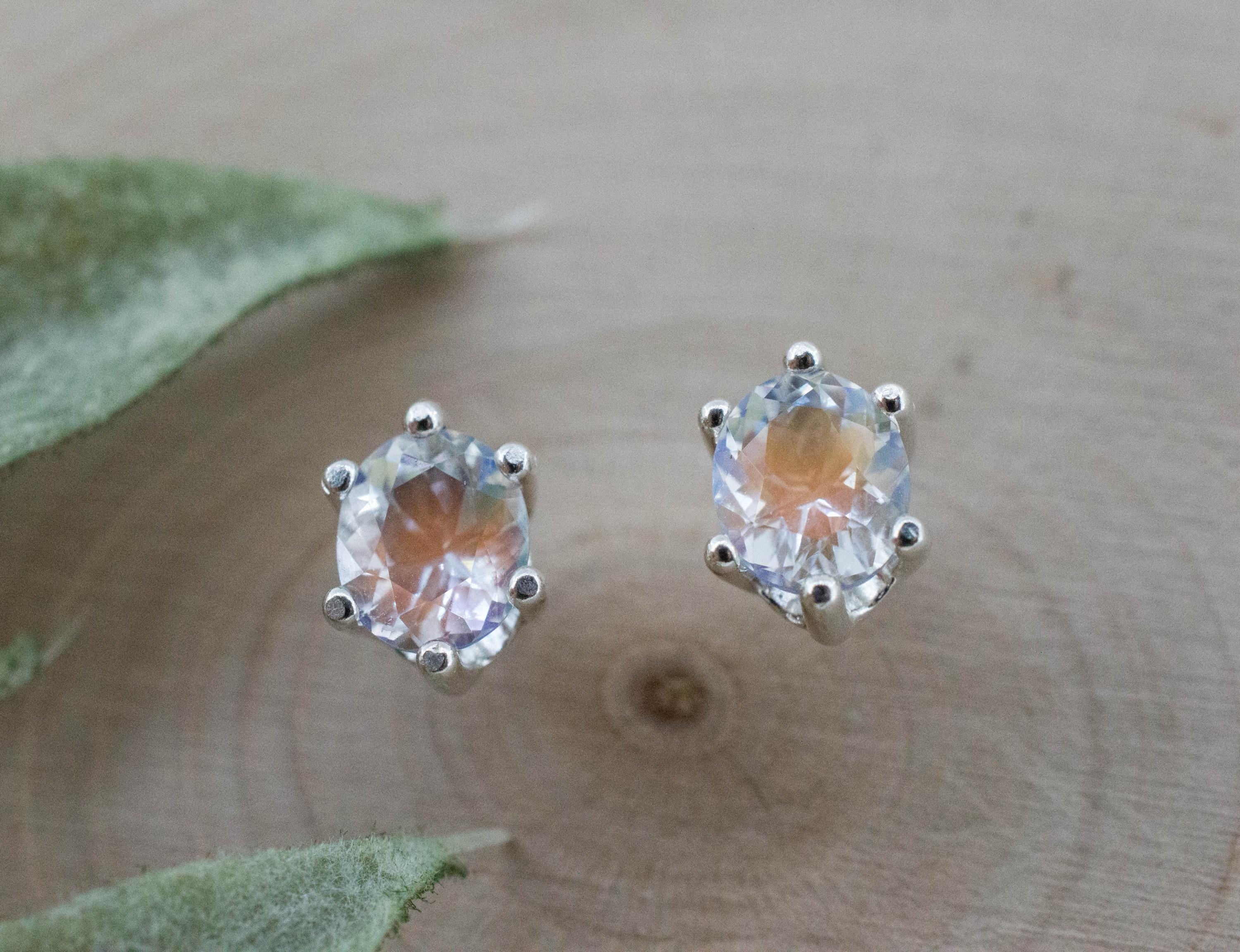 Rainbow Moonstone Earrings, Natural Untreated Madagascar Moonstone; 1.190cts