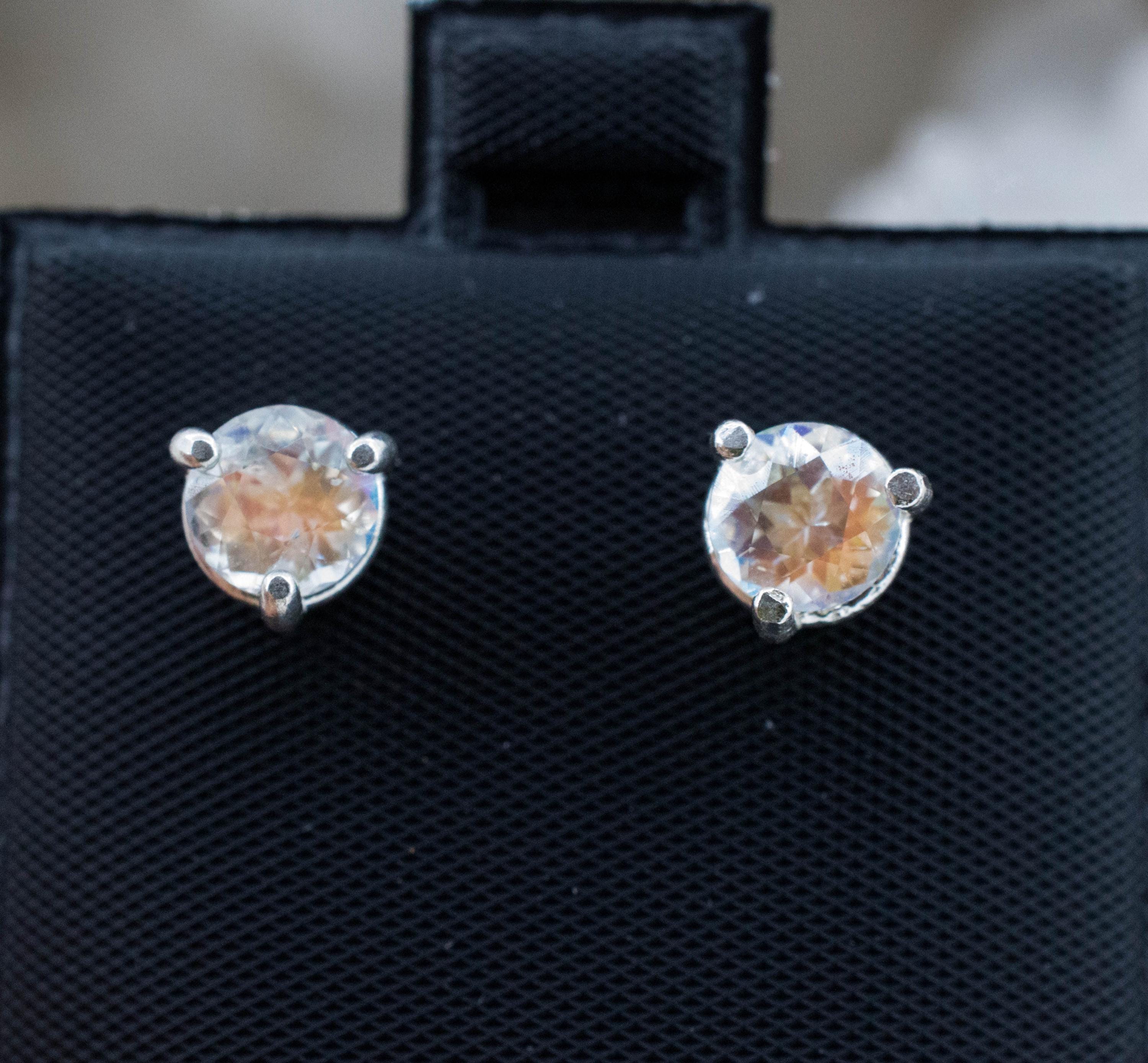 Rainbow Moonstone Earrings, Natural Untreated Madagascar Moonstone; 1.270cts