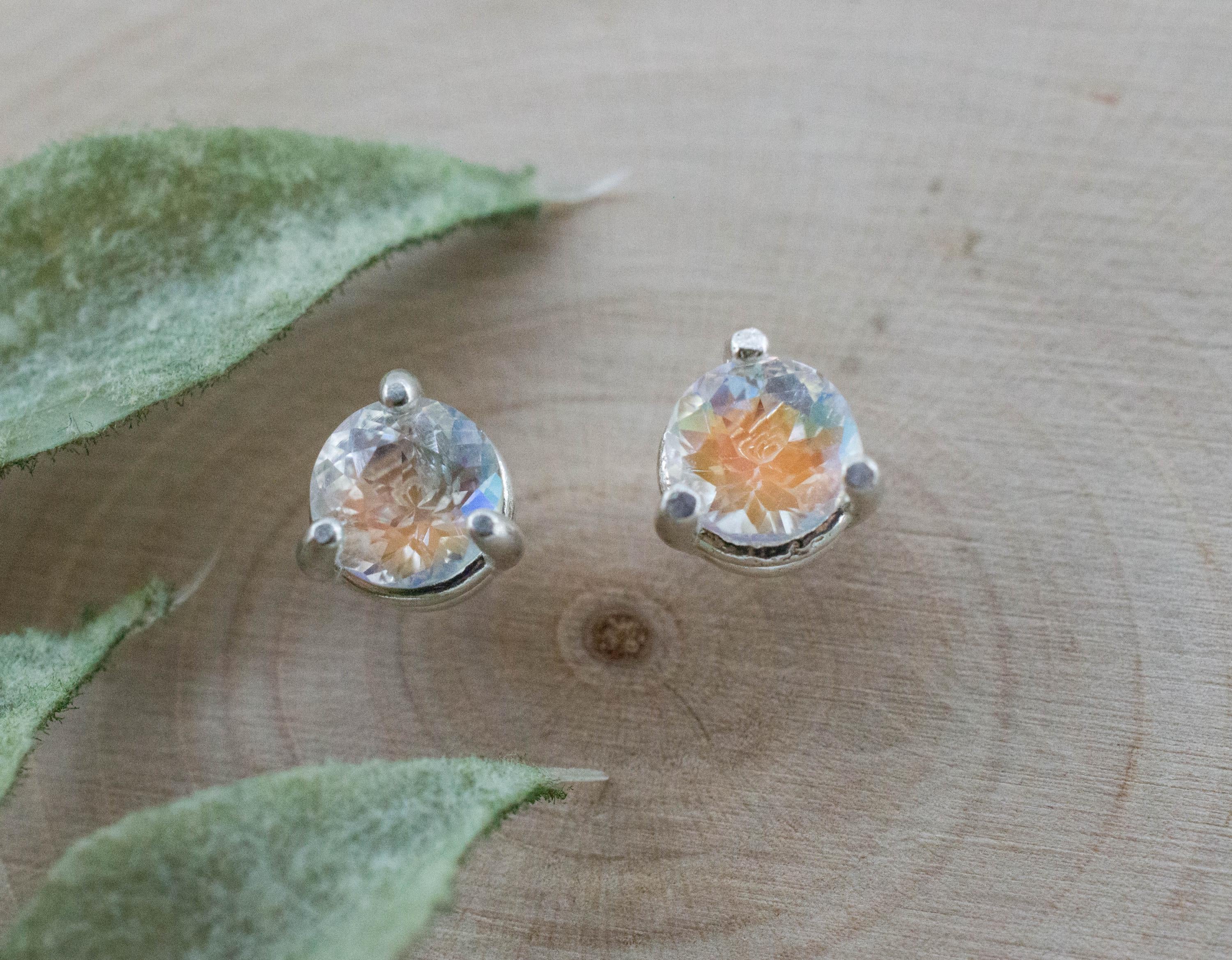 Rainbow Moonstone Earrings, Natural Untreated Madagascar Moonstone; 1.270cts