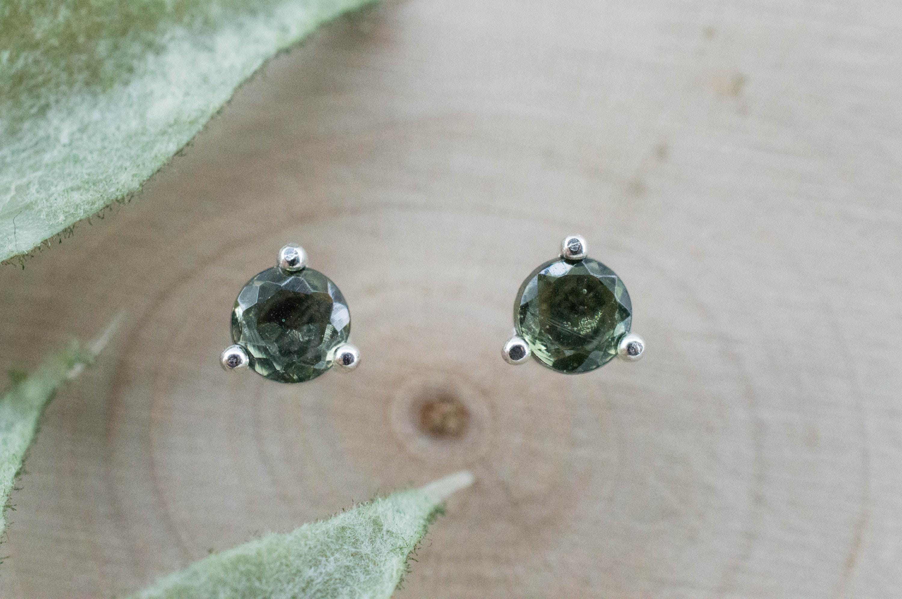 Moldavite Earrings; Natural Untreated Czech Republic Moldavite; 0.395cts