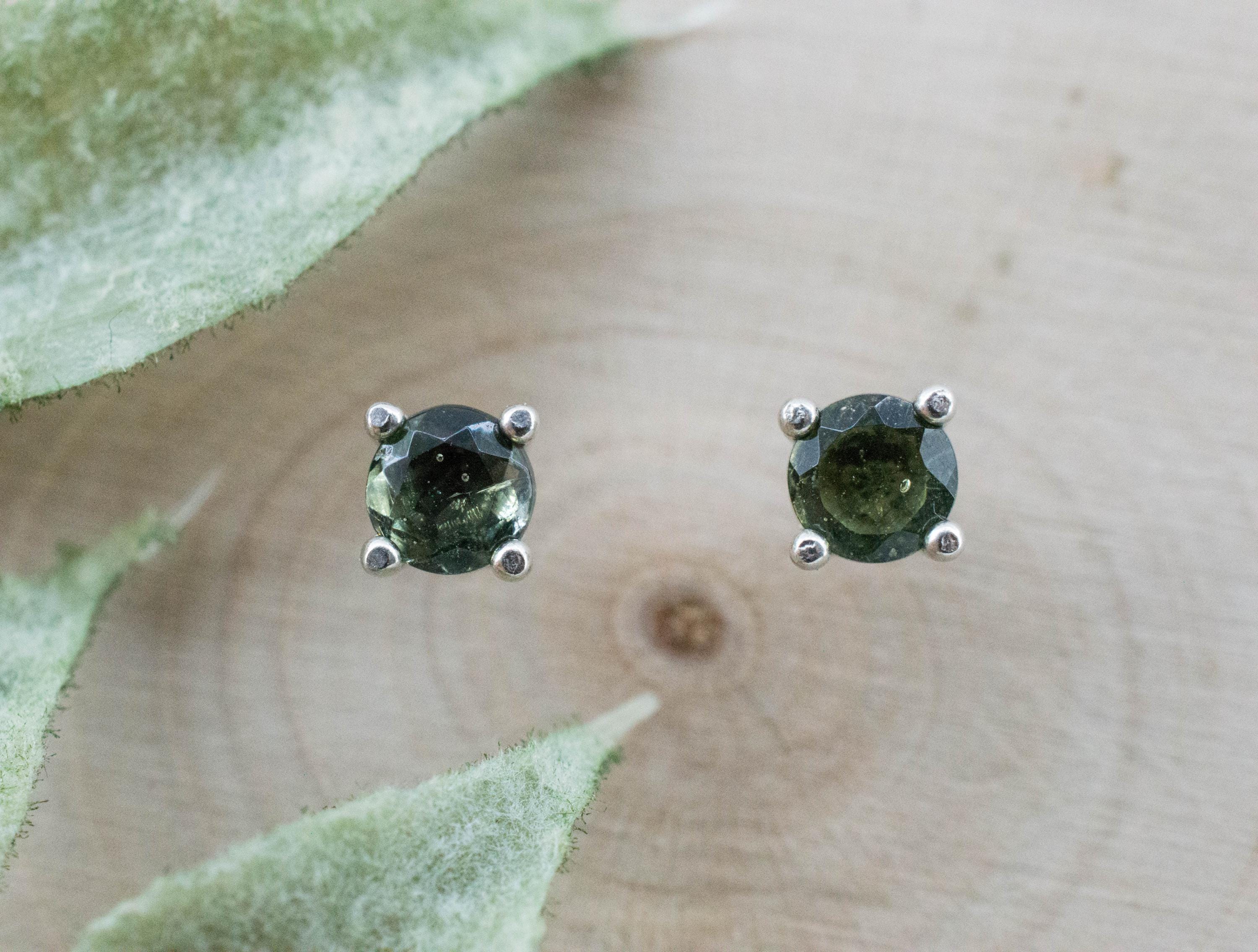Moldavite Earrings; Natural Untreated Czech Republic Moldavite; 0.430cts