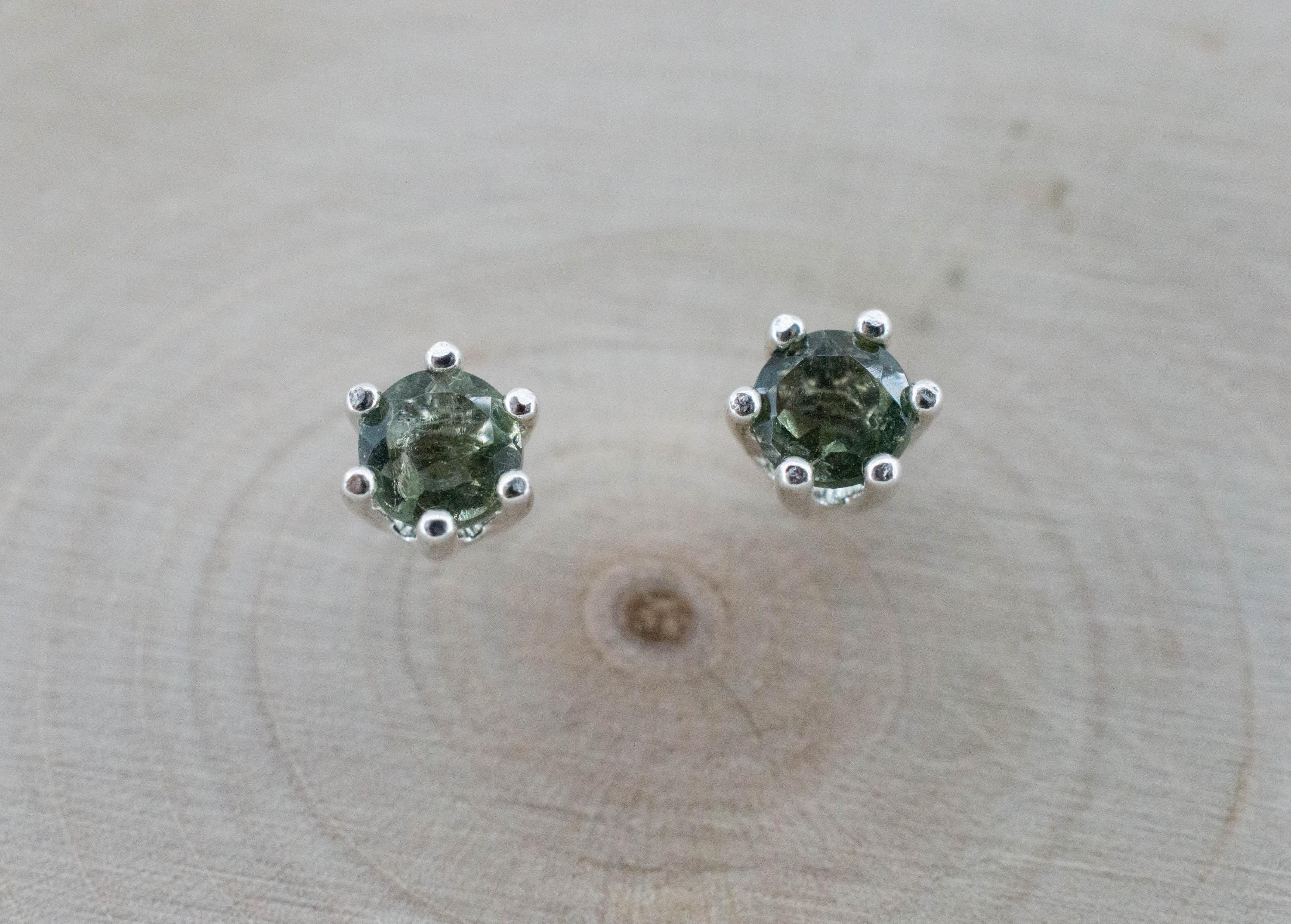 Moldavite Earrings; Natural Untreated Czech Republic Moldavite; 0.435cts - Mark Oliver Gems