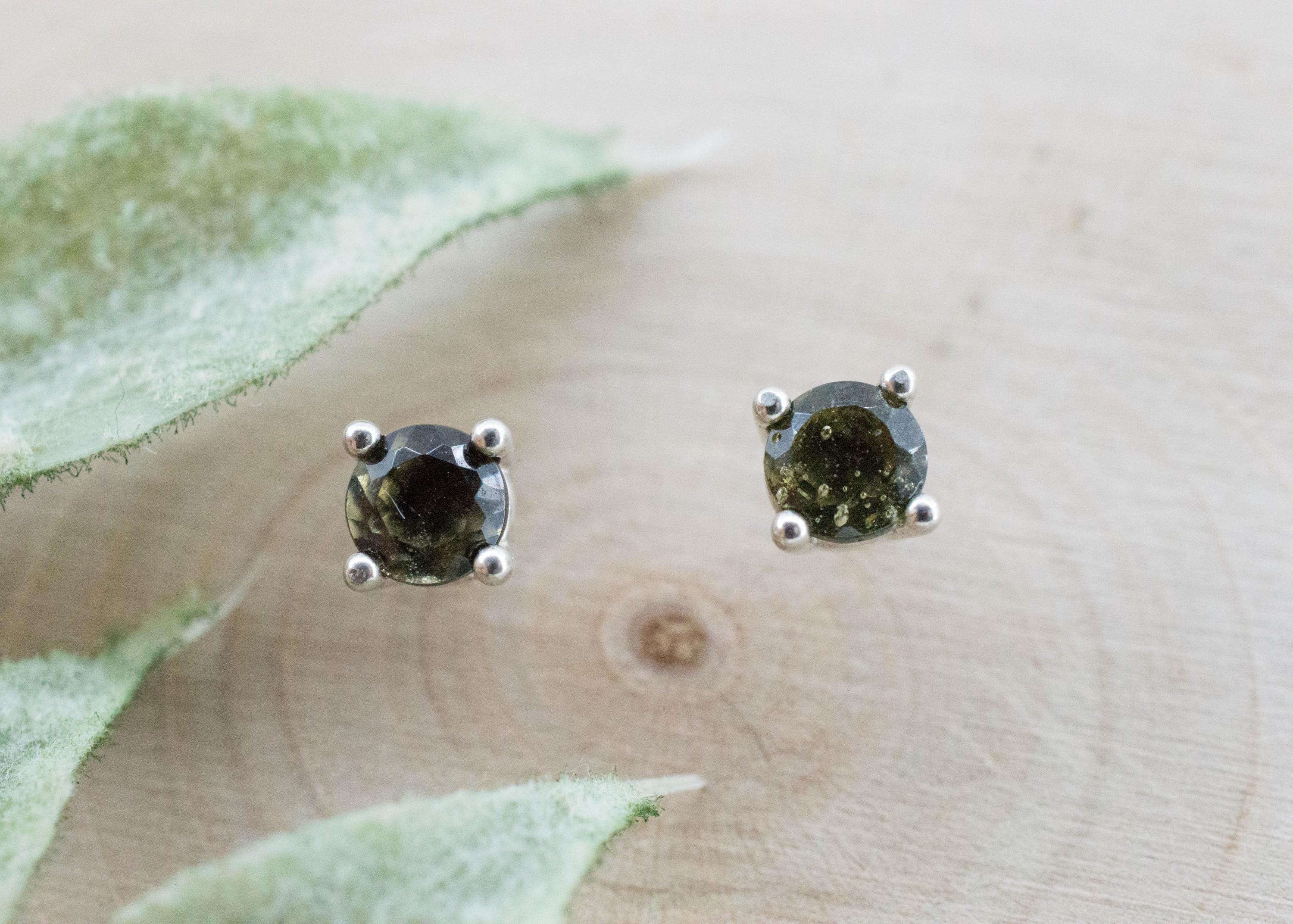 Moldavite Earrings; Natural Untreated Czech Republic Moldavite; 0.460cts