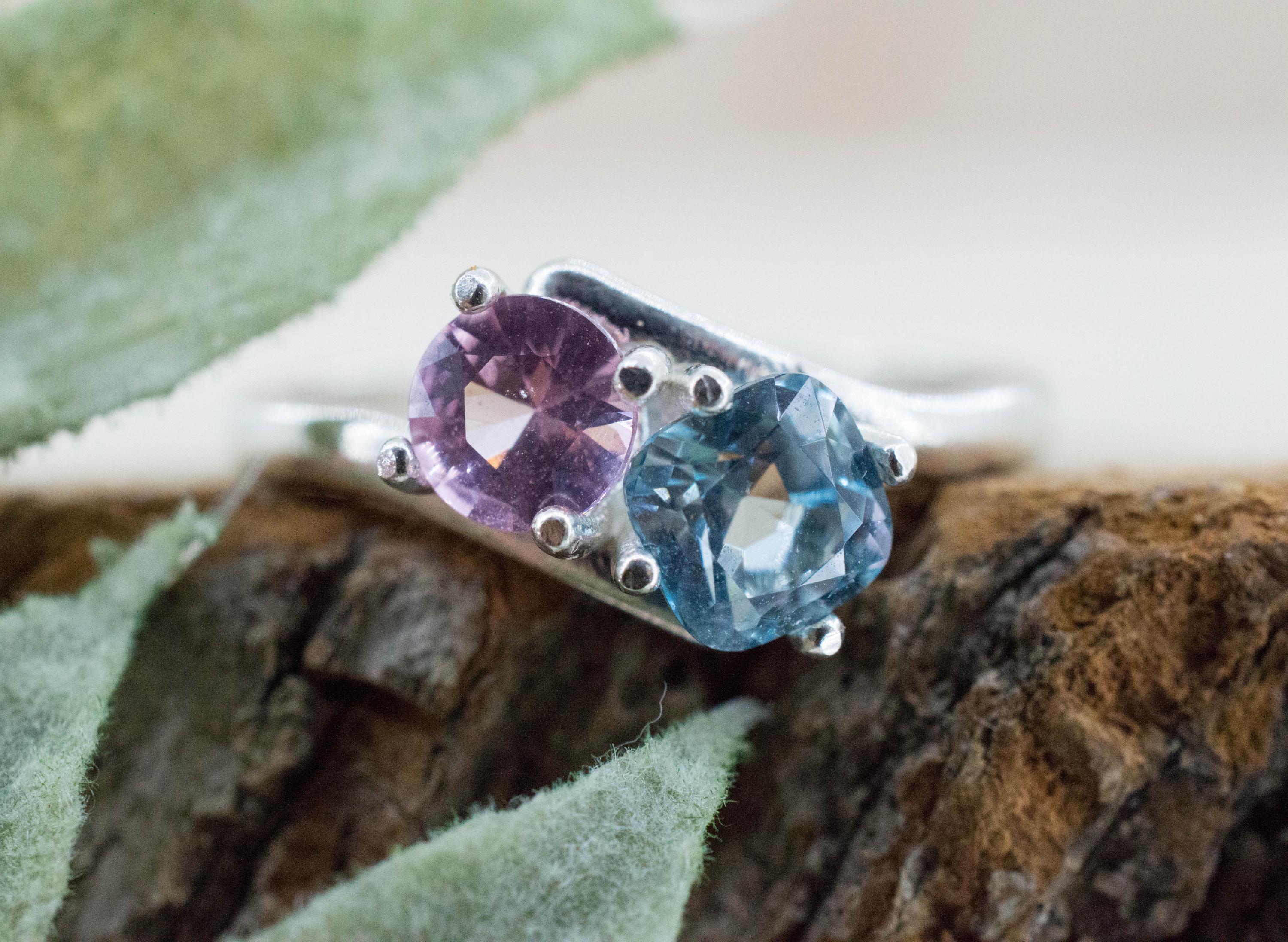 Aquamarine and Pink Spinel Ring, Natural Untreated Mozambique Aquamarine and Spinel