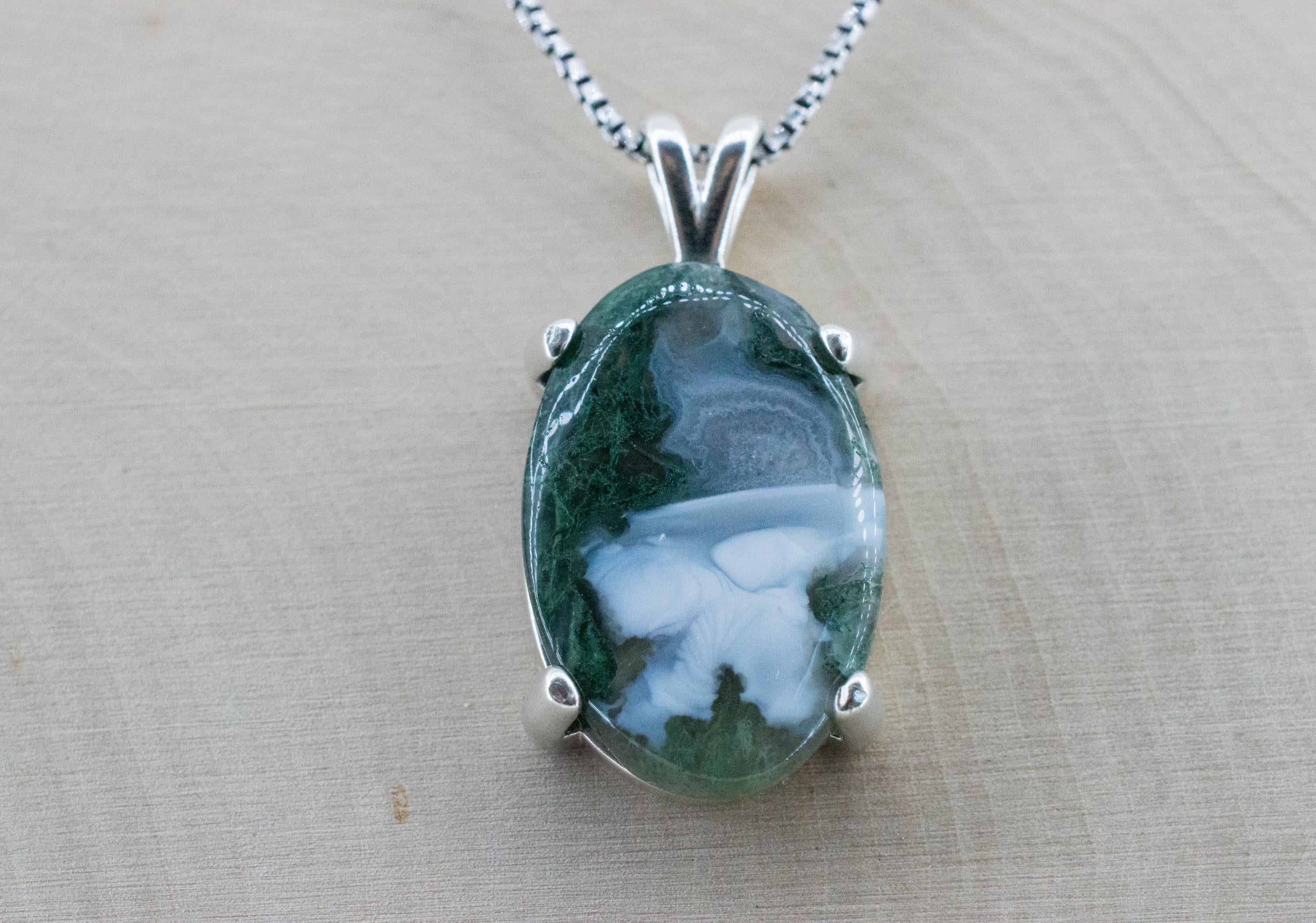 Green Moss Agate Pendant, Natural Untreated India Moss Agate; 15.125cts