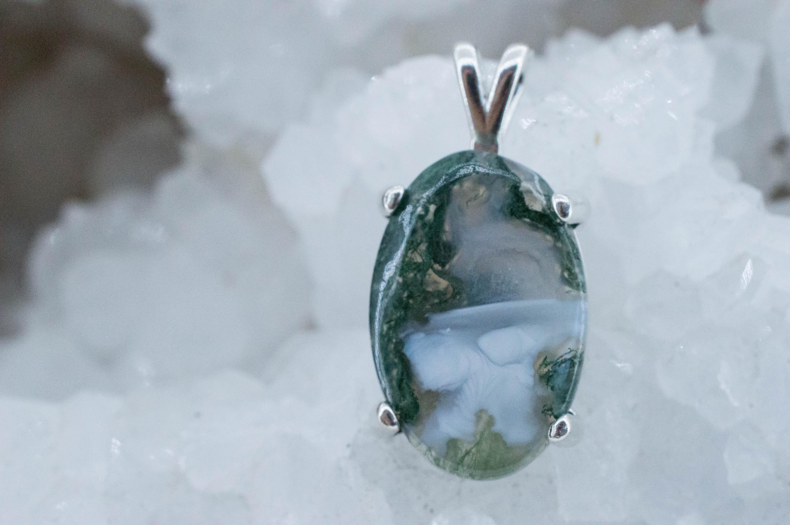 Green Moss Agate Pendant, Natural Untreated India Moss Agate; 15.125cts