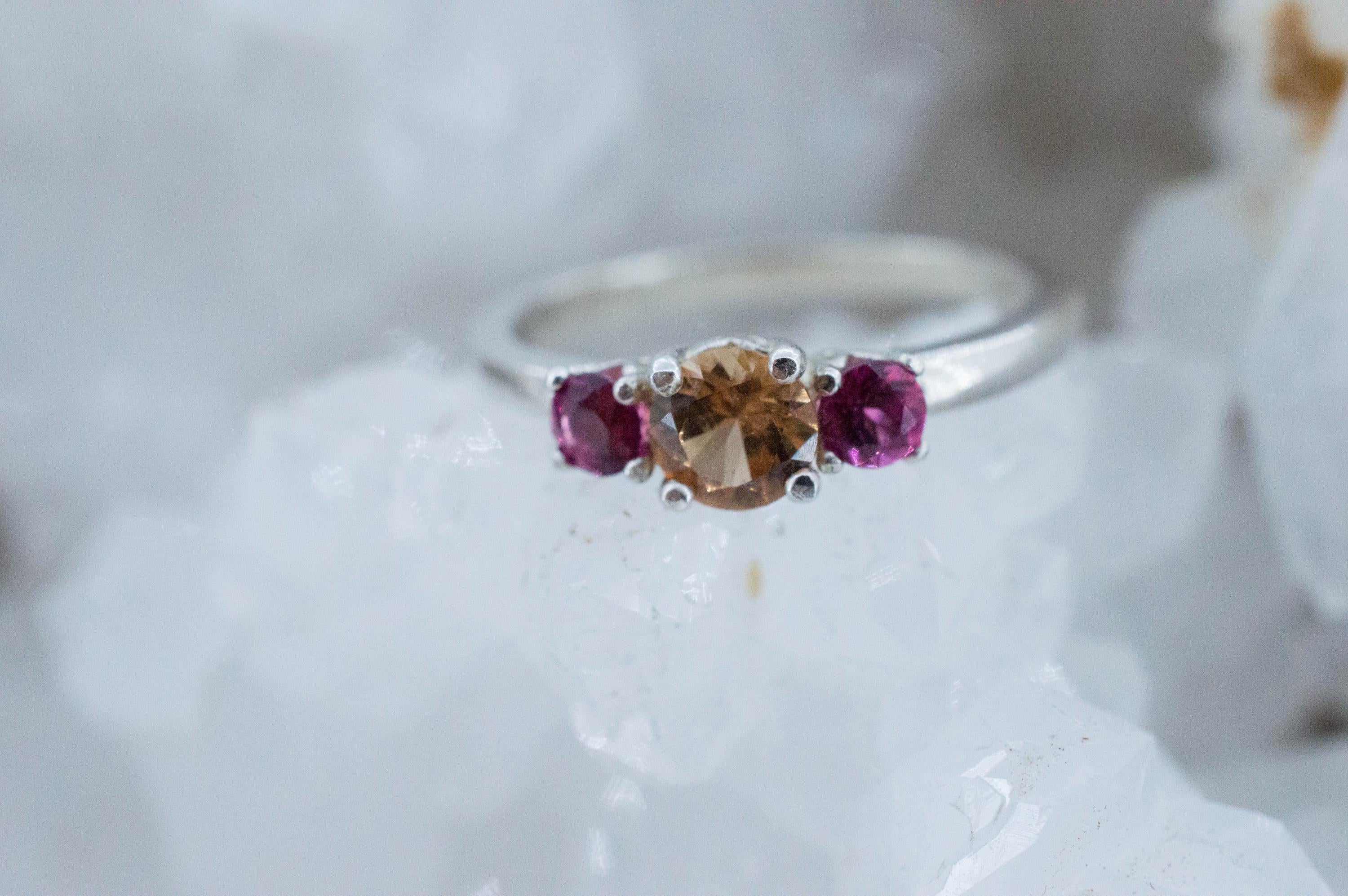 Hessonite Garnet and Pink Tourmaline Ring; Natural Untreated Canada Garnet and Brazil Tourmaline - Mark Oliver Gems