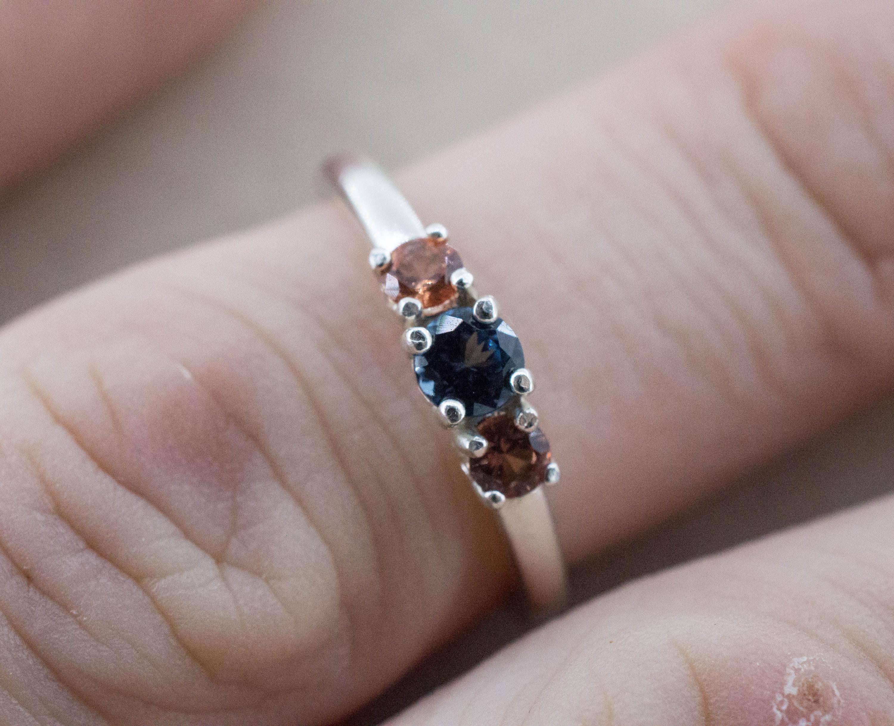 Spinel Ring, Natural Untreated Sri Lanka Blue and Orange Spinel