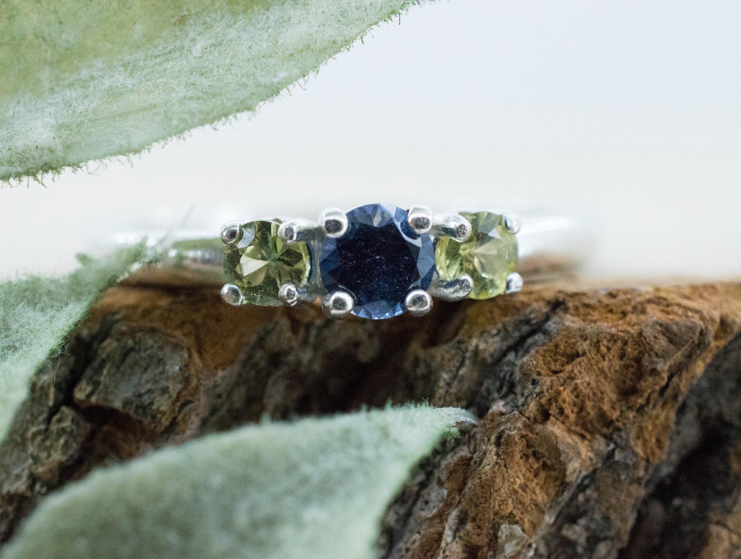 Blue Spinel and Mali Garnet Ring, Natural Untreated Sri Lanka Blue Spinel