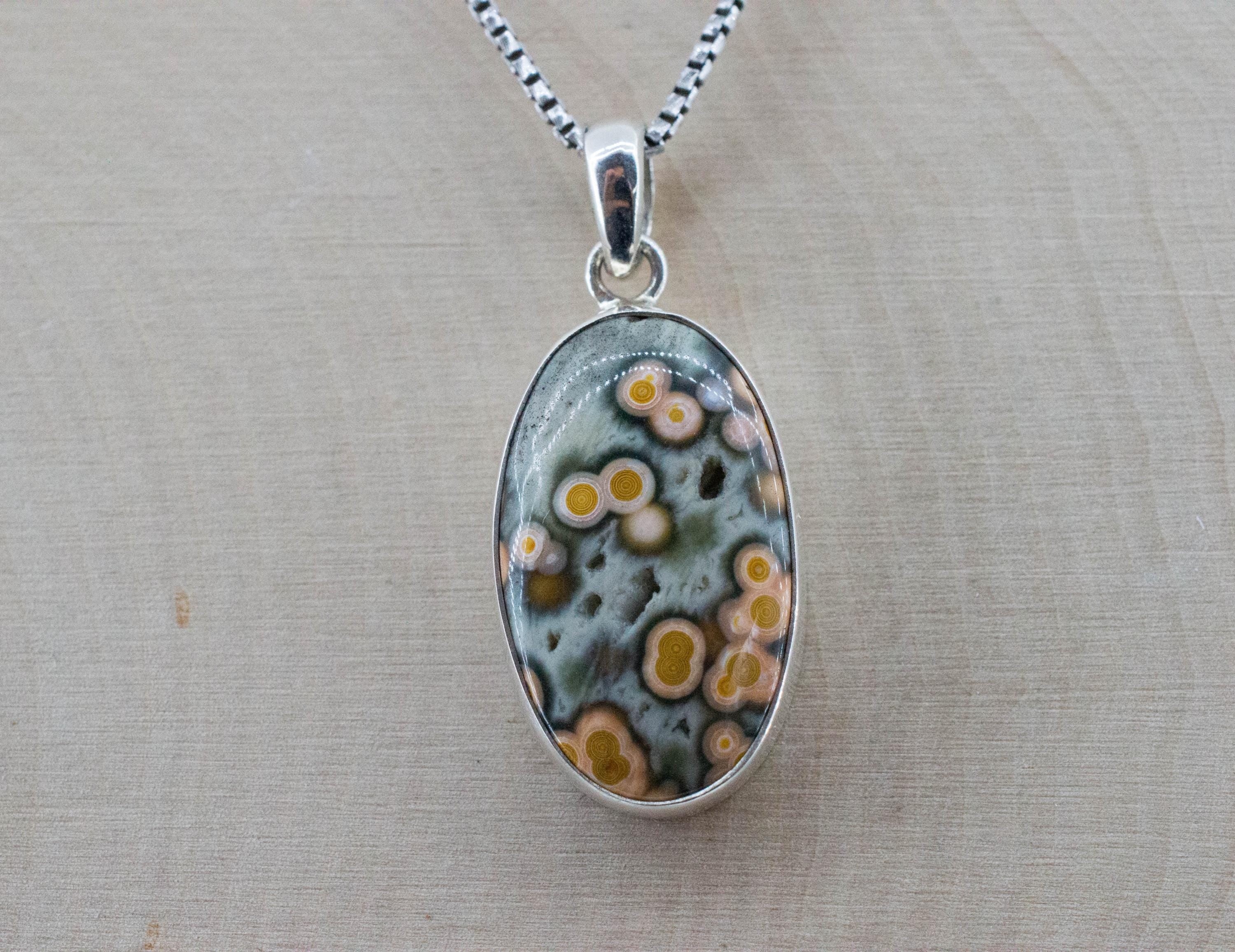 Ocean Jasper Pendant; Natural Untreated Madagascar Jasper; 24x14mm