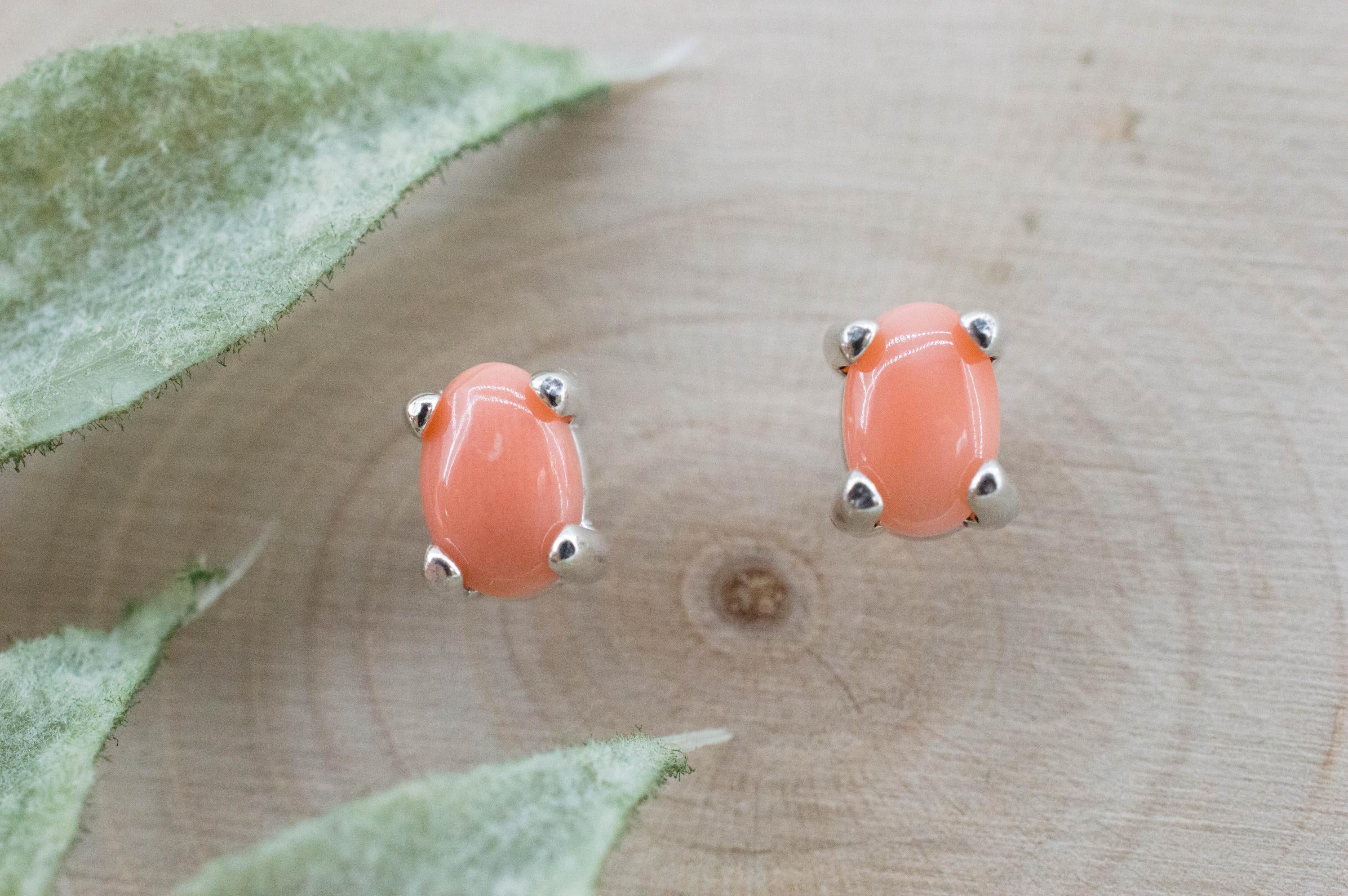 Precious Coral Earrings; Genuine Untreated Taiwan Angelskin Coral; 0.890cts