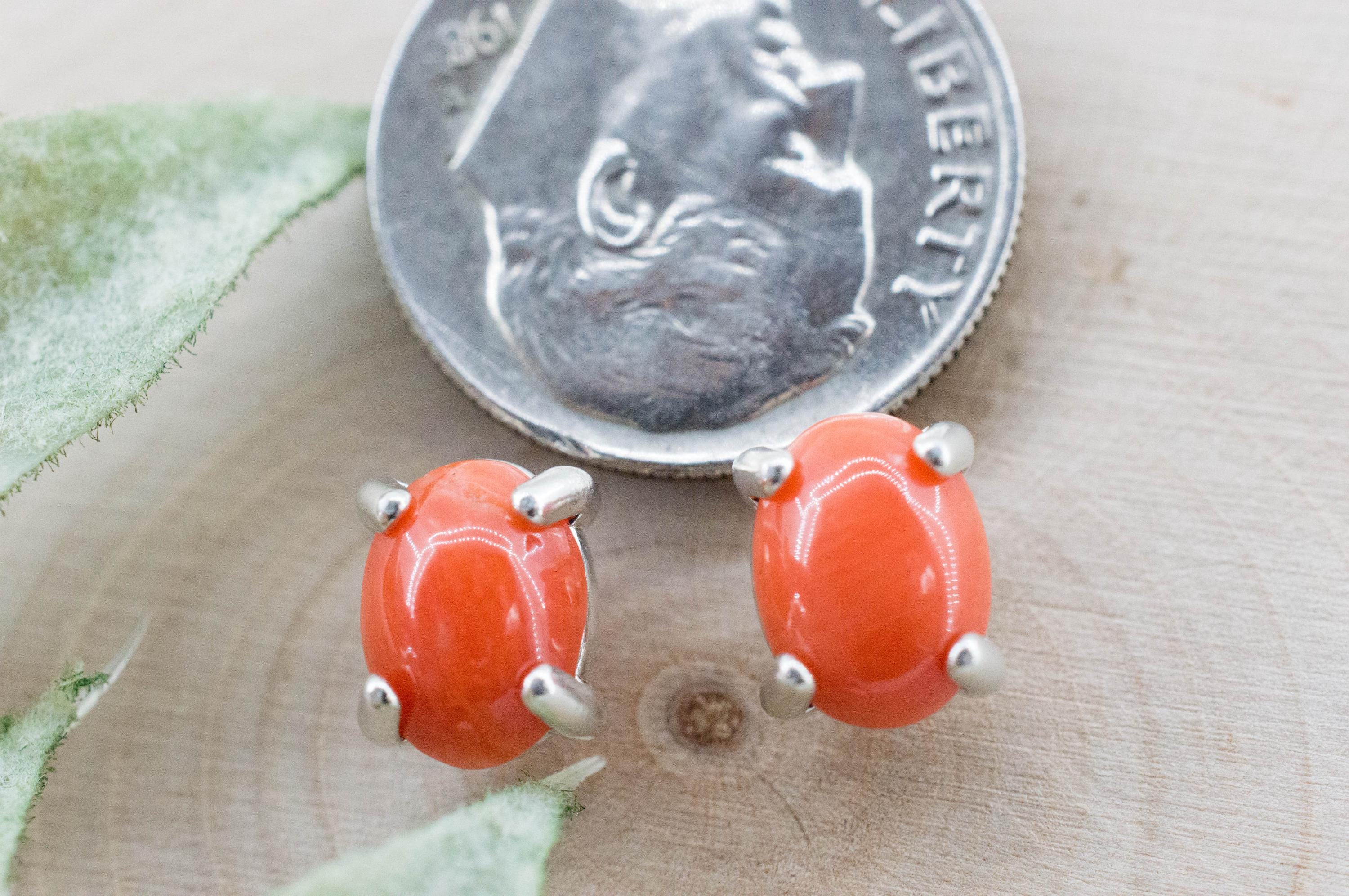 Precious Coral Earrings; Genuine Untreated Taiwan Angelskin Coral; 1.790cts - Mark Oliver Gems