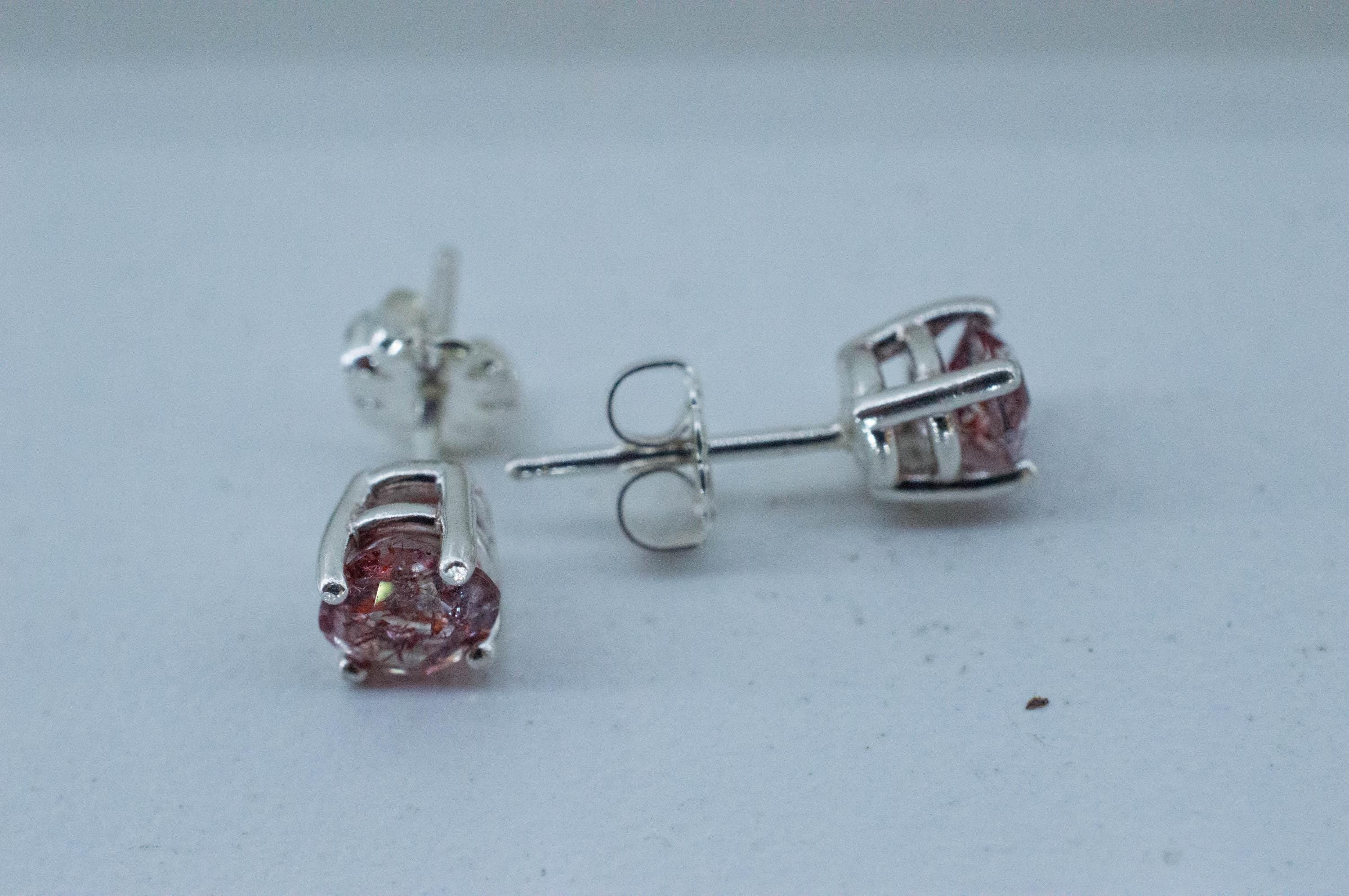 Hematite Quartz Earrings; Natural Untreated Tanzanian Fire and Ice Quartz; 0.950cts - Mark Oliver Gems