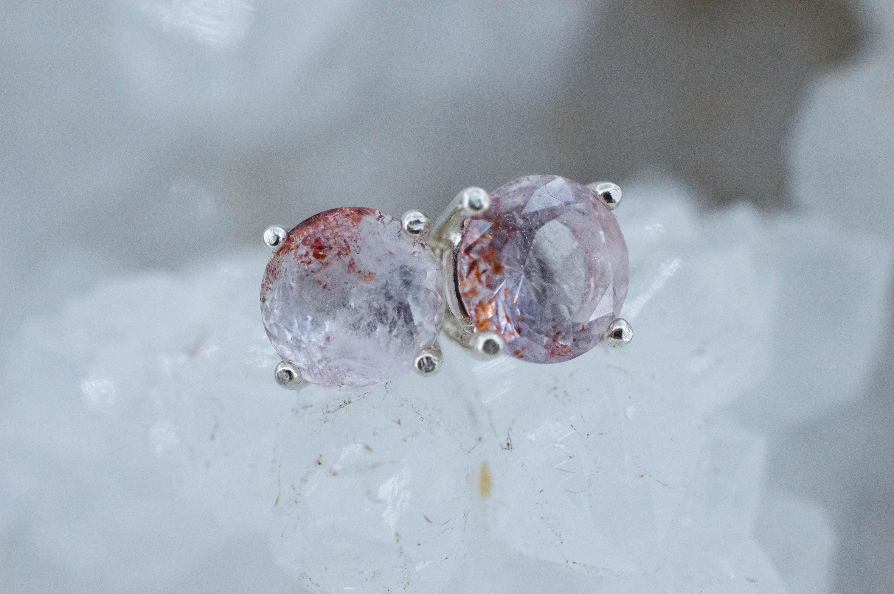 Hematite Quartz Earrings; Natural Untreated Tanzanian Fire and Ice Quartz; 1.815cts