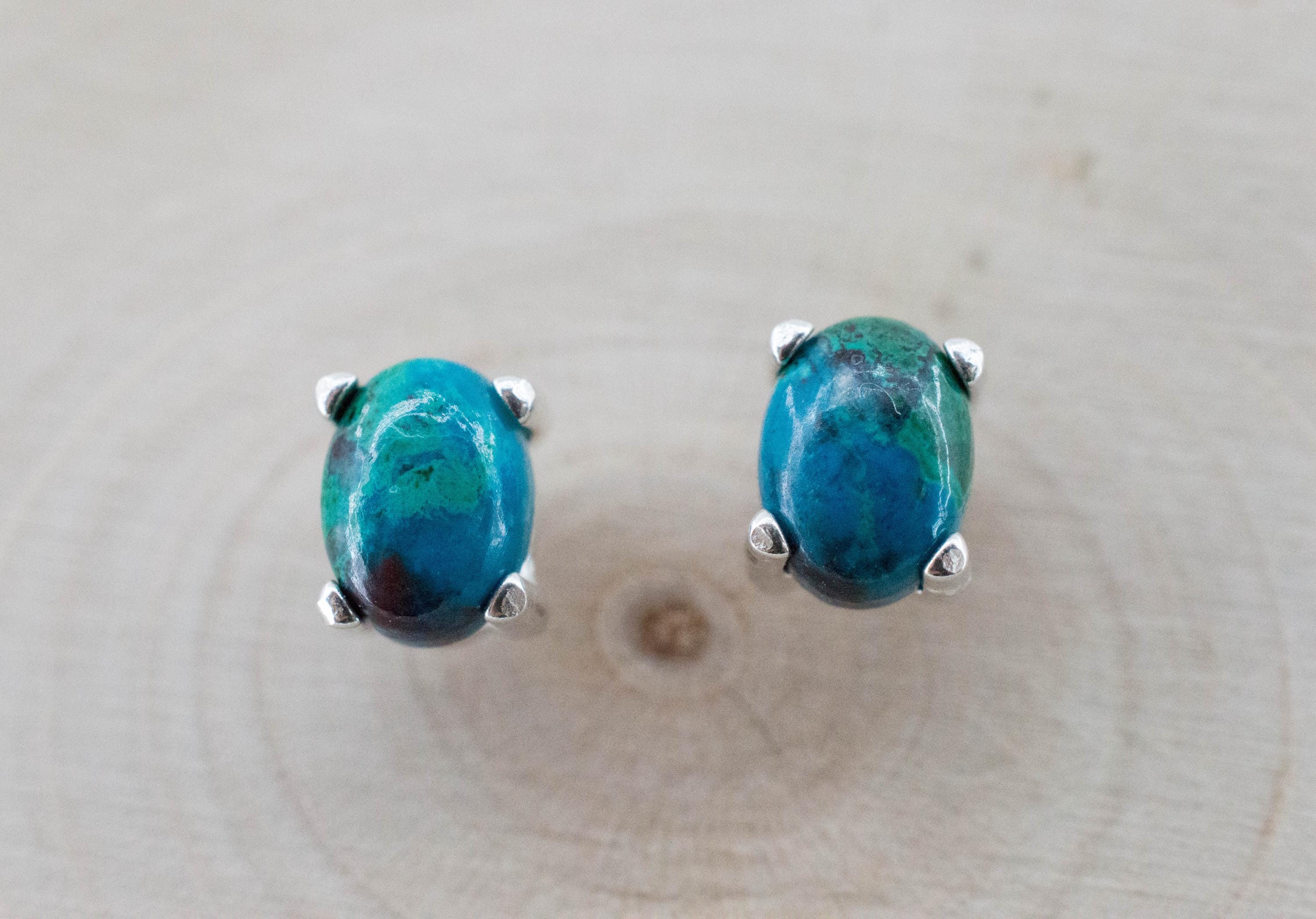 Chrysocolla Earrings; Natural Untreated Arizona Inspiration Mine Chrysocolla; 2.010cts - Mark Oliver Gems