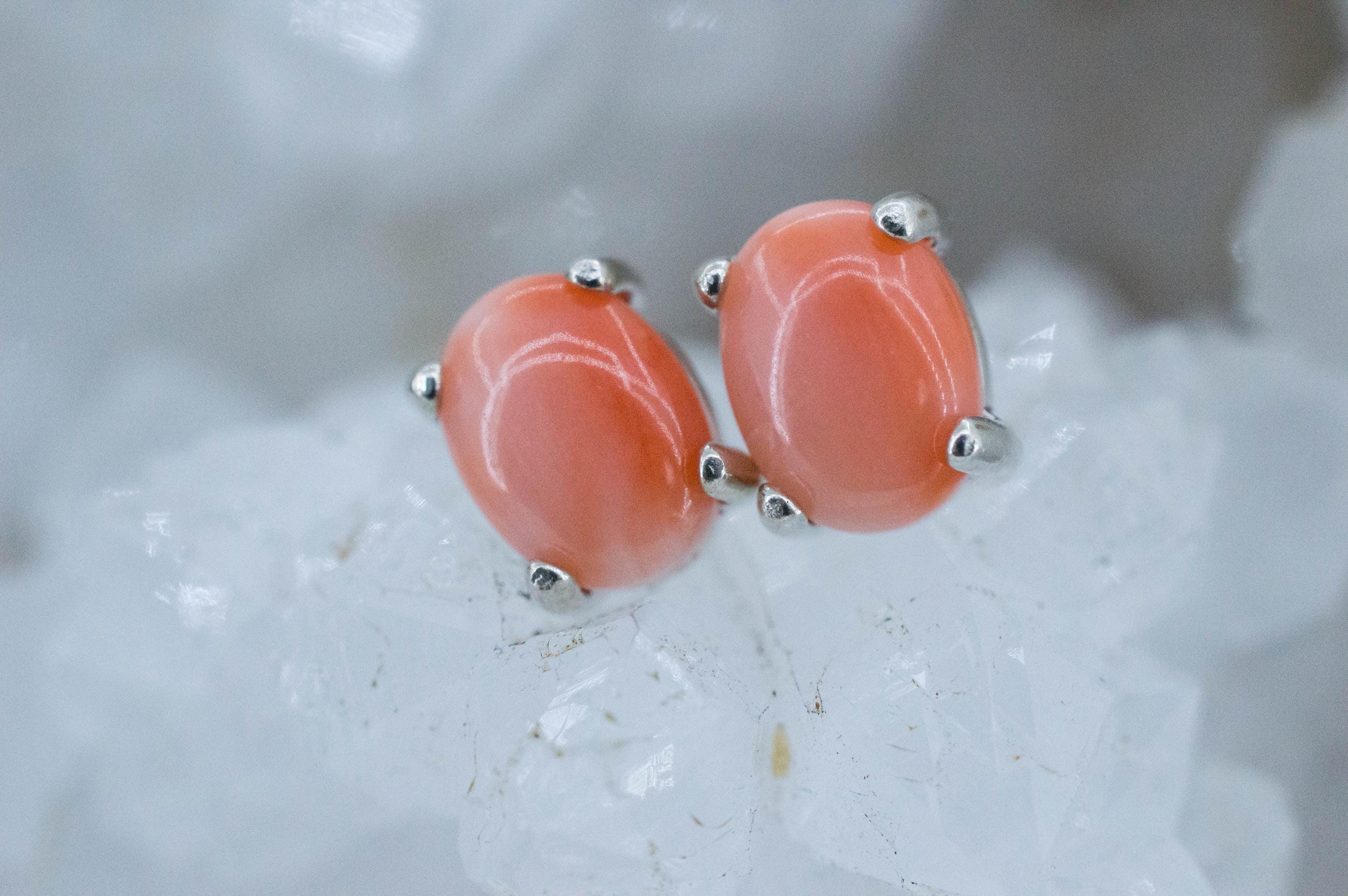 Precious Coral Earrings; Genuine Untreated Taiwan Angelskin Coral; 2.270cts