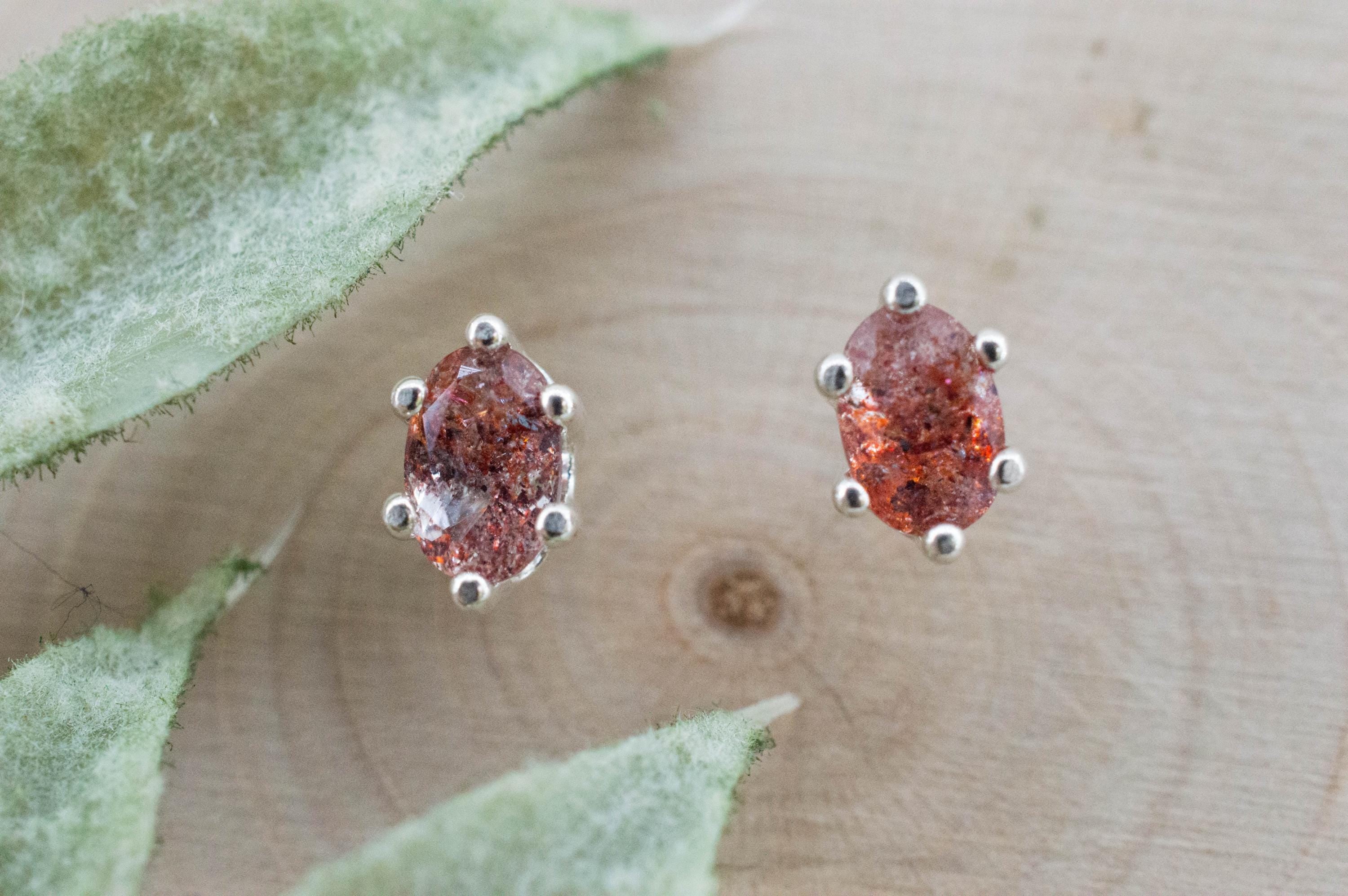 Hematite Quartz Earrings; Natural Untreated Tanzanian Fire and Ice Quartz; 0.770cts