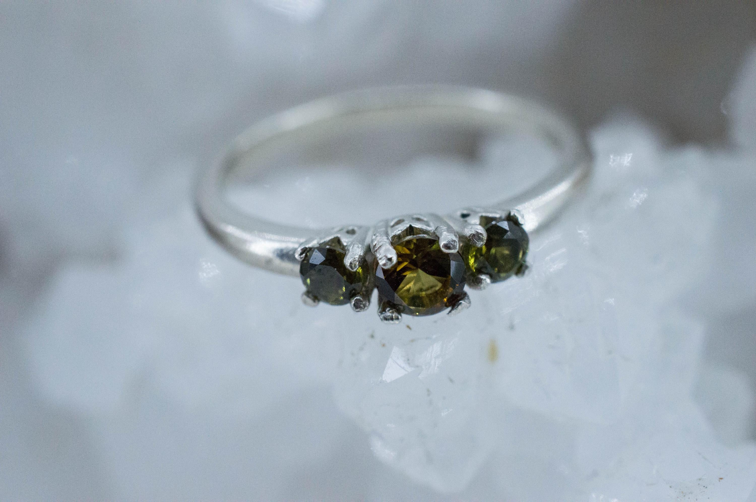 Green Tourmaline and Zircon Ring; Natural Untreated Brazil Tourmaline and Sri Lanka Green Zircon