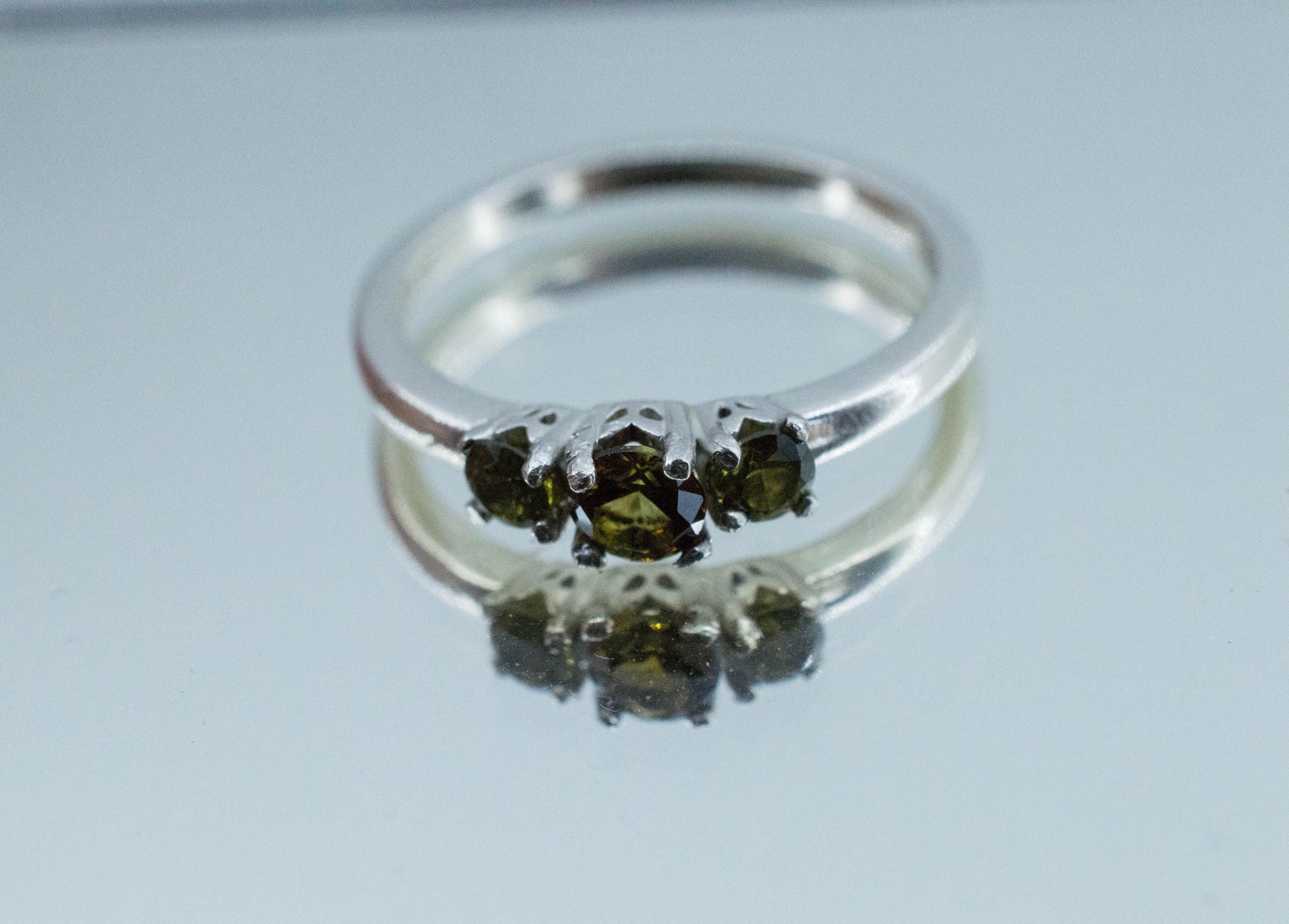 Green Tourmaline and Zircon Ring; Natural Untreated Brazil Tourmaline and Sri Lanka Green Zircon