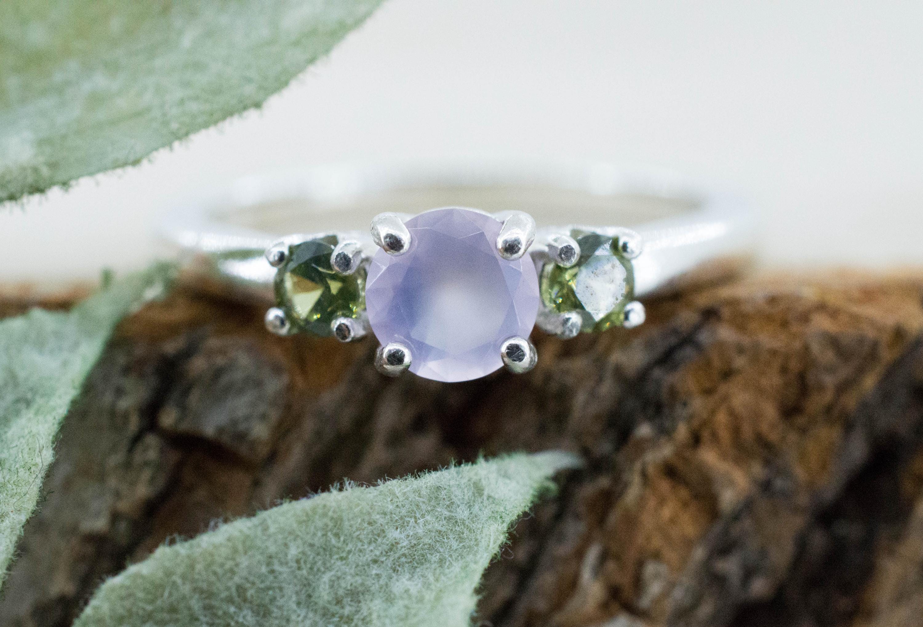 Holly Blue Agate Ring; Natural Untreated Oregon Holley Agate and Sri Lanka Green Zircon - Mark Oliver Gems