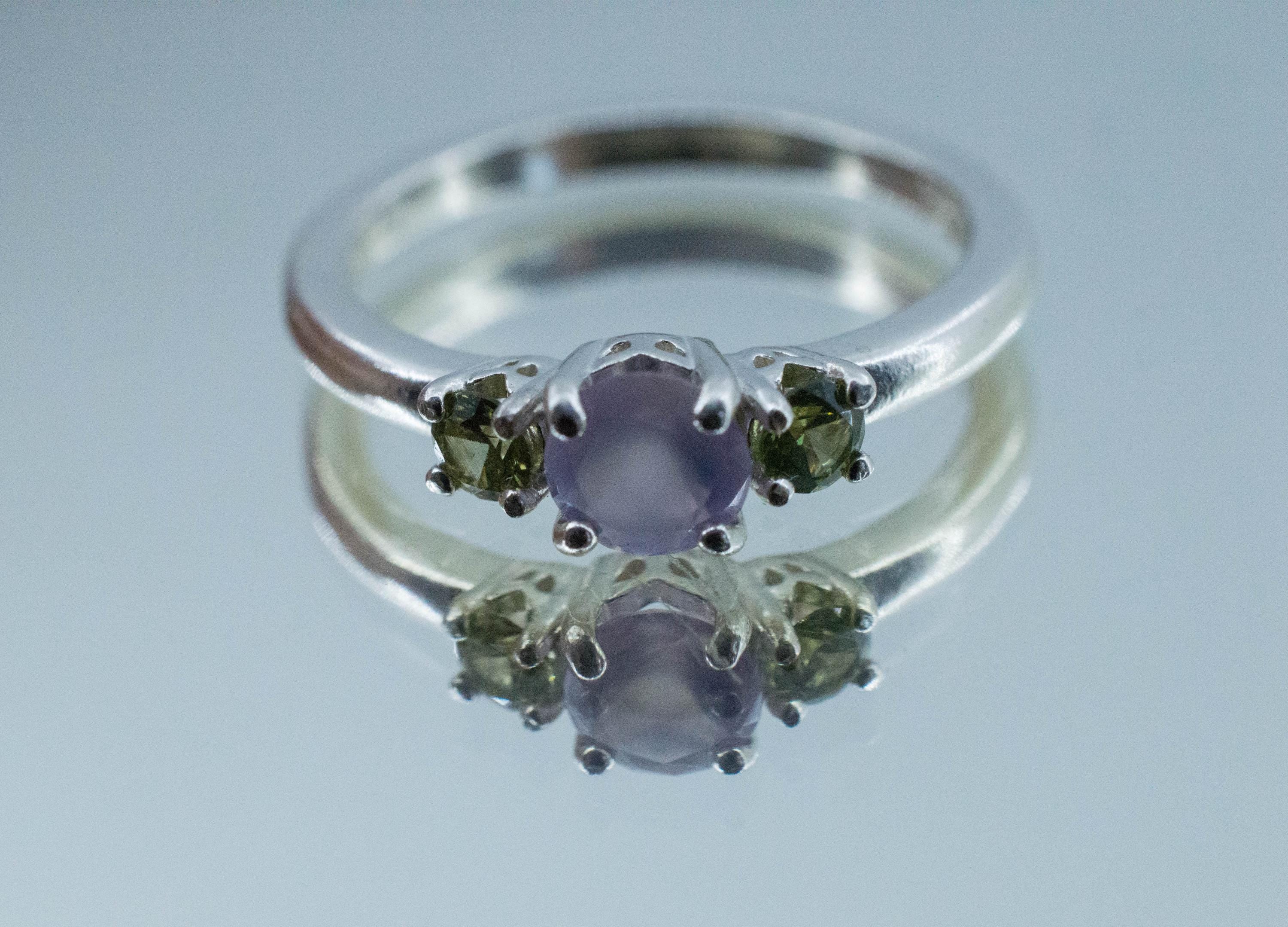 Holly Blue Agate Ring; Natural Untreated Oregon Holley Agate and Sri Lanka Green Zircon - Mark Oliver Gems