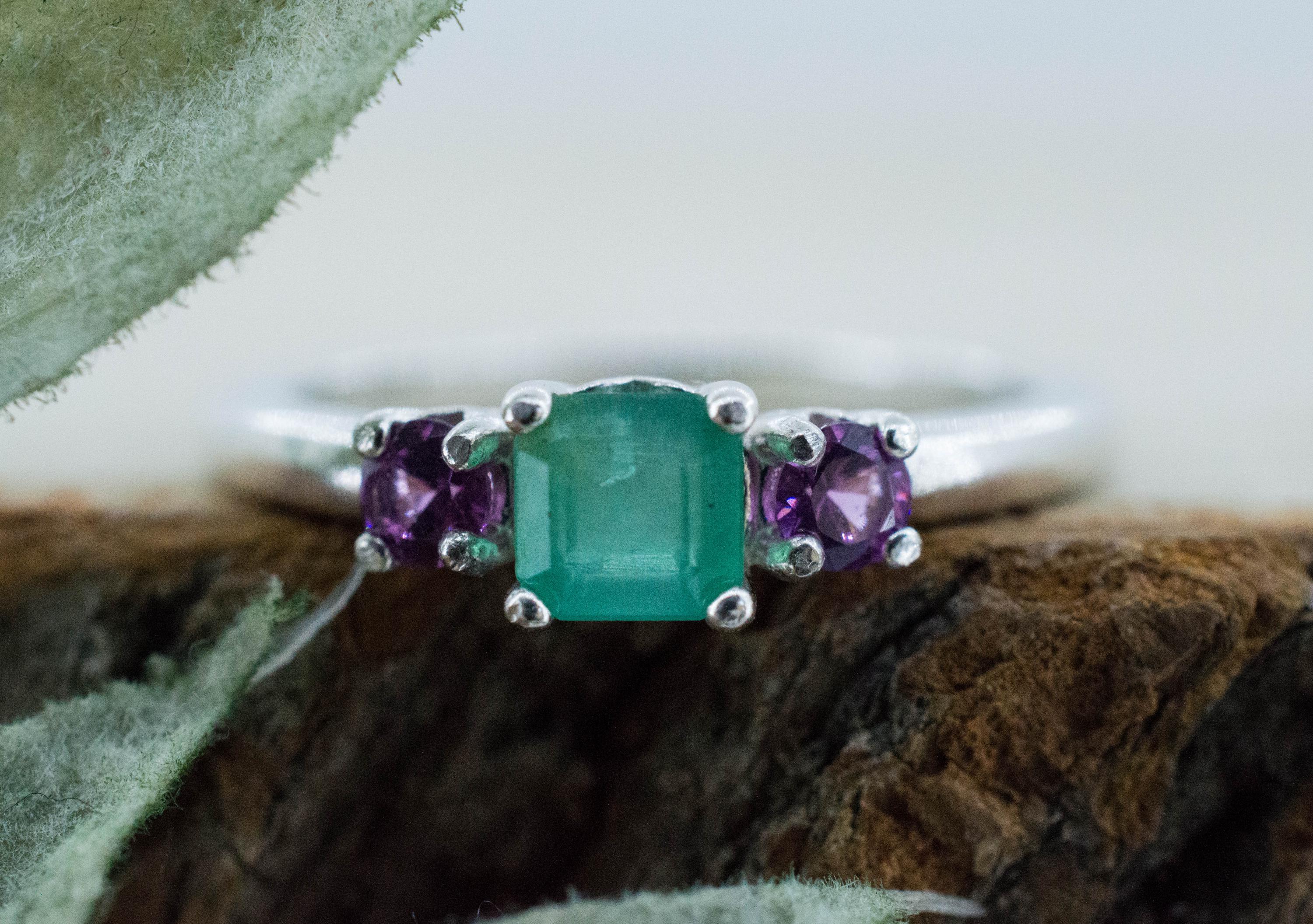 Emerald and Garnet Ring; Natural Brazil Emerald and Mozambique Purple Garnets - Mark Oliver Gems