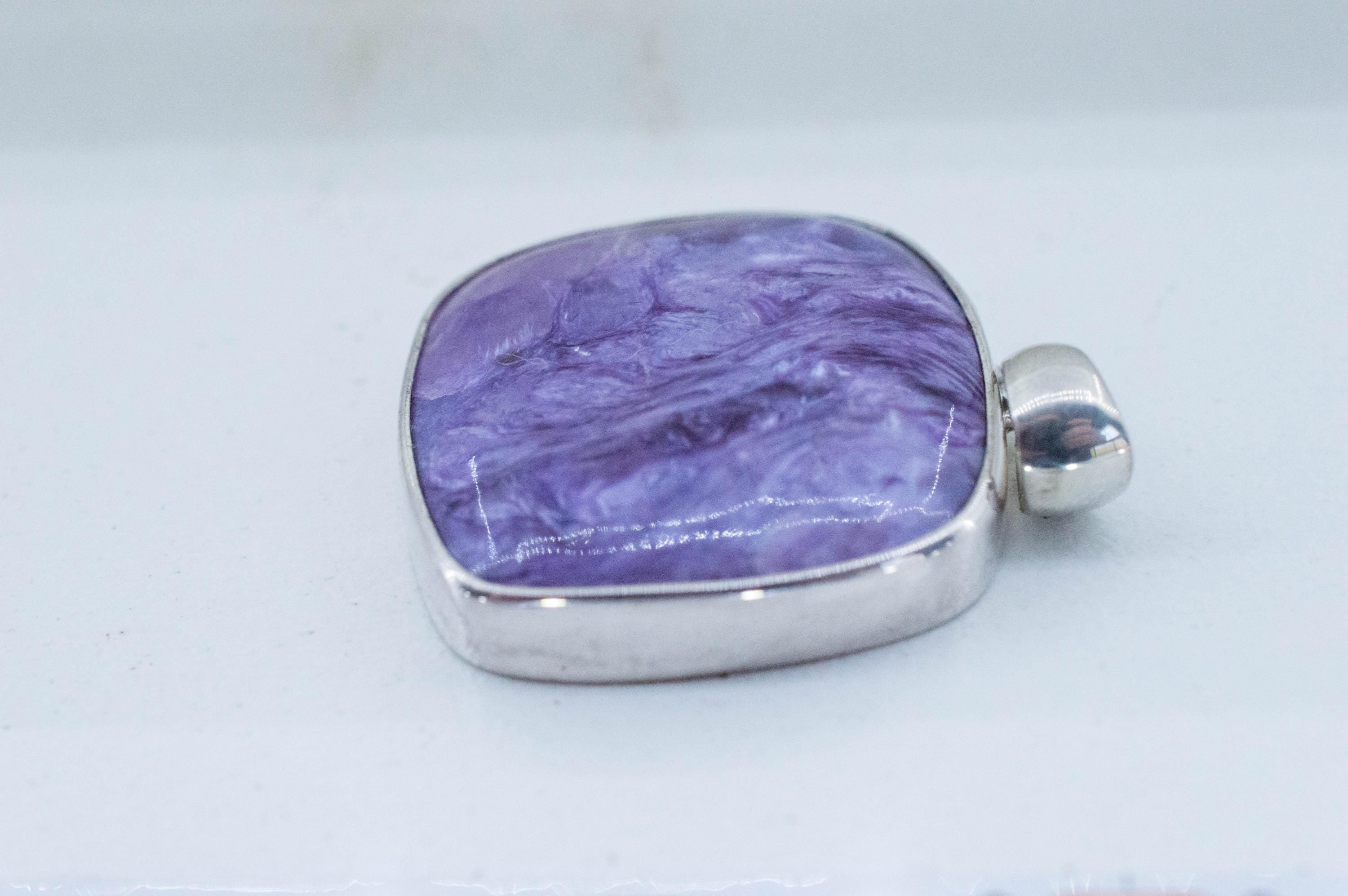 Charoite Pendant; Natural Untreated Siberian Charoite; 25mm - Mark Oliver Gems