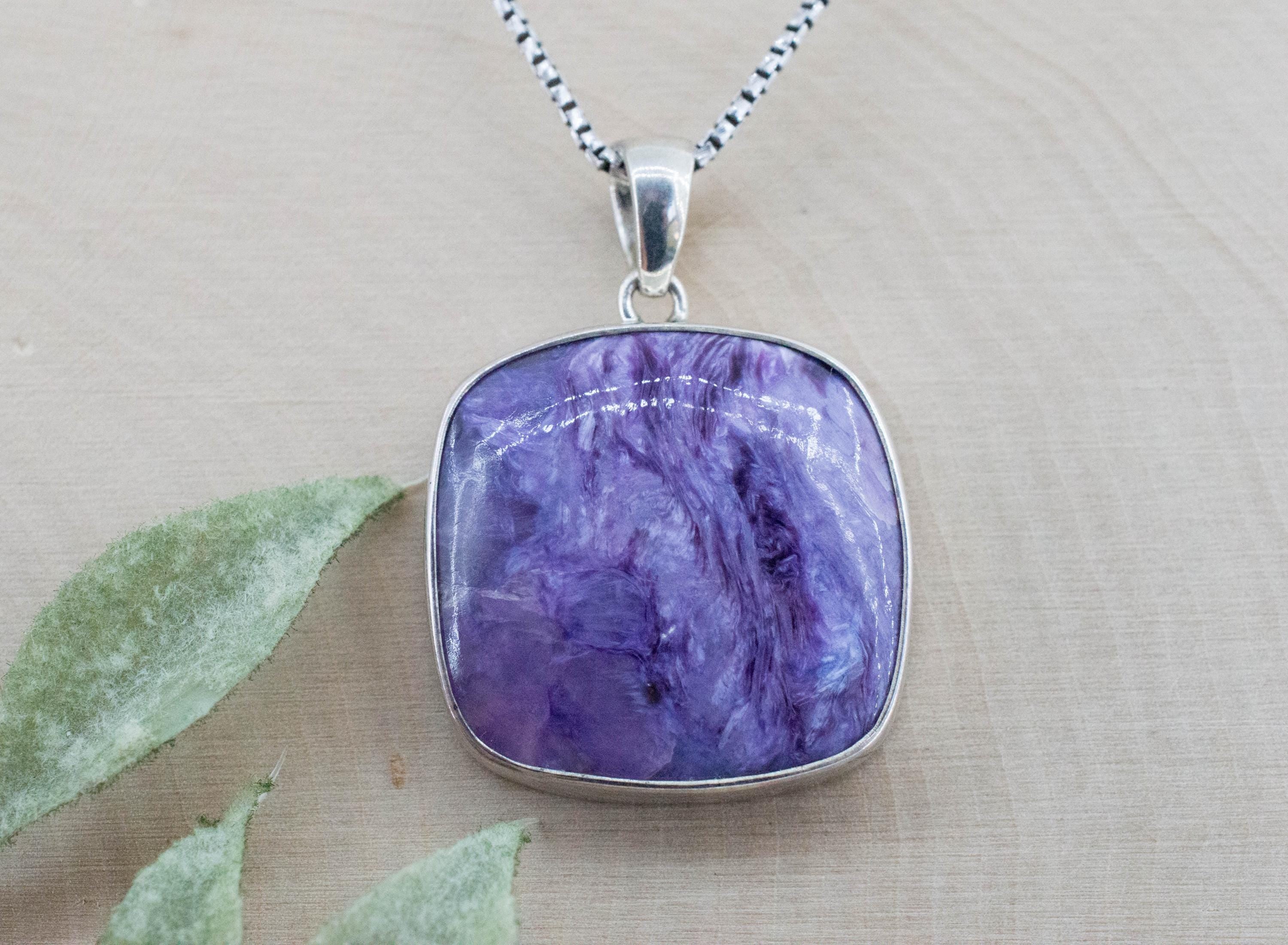 Charoite Pendant; Natural Untreated Siberian Charoite; 25mm - Mark Oliver Gems