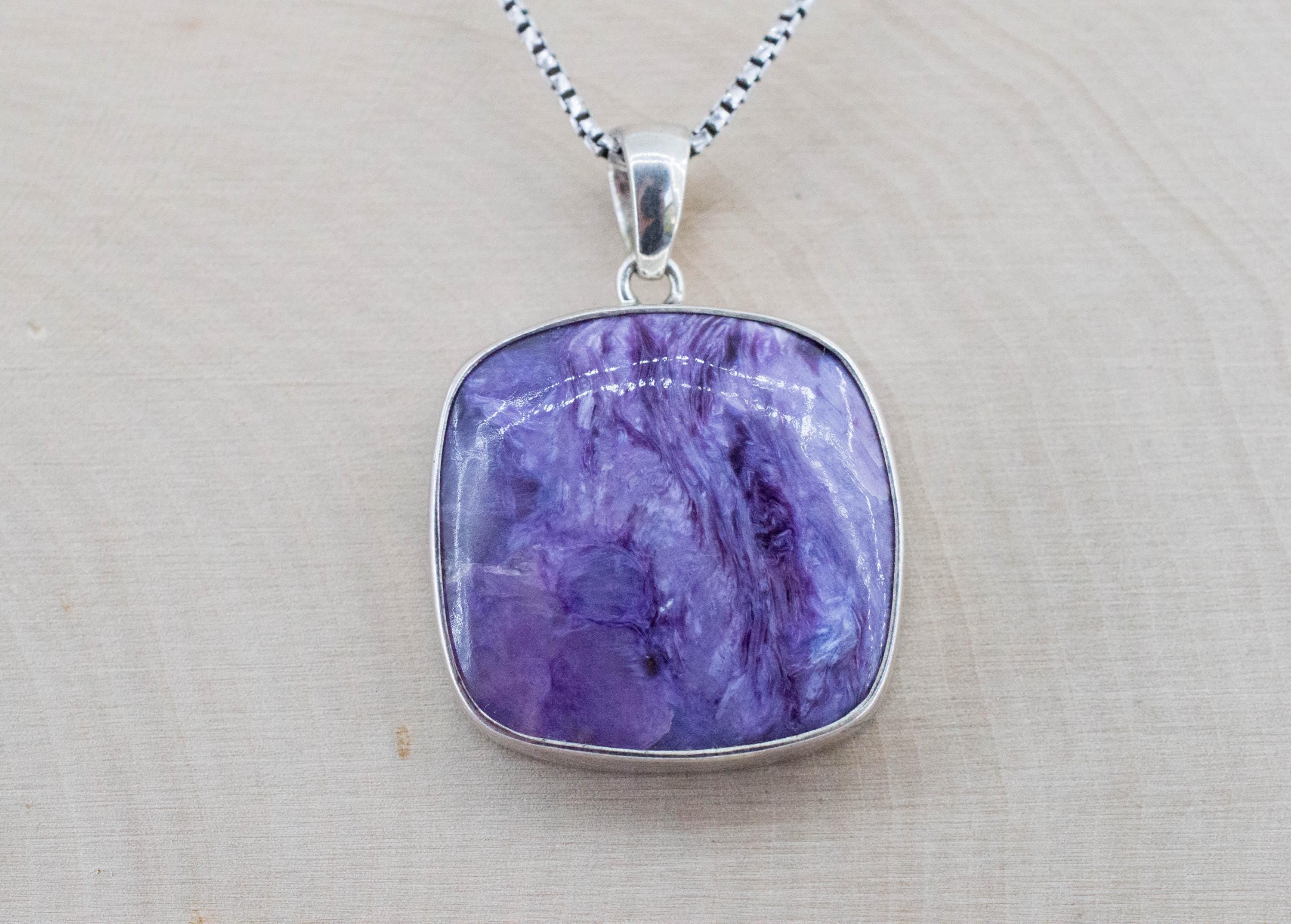 Charoite Pendant; Natural Untreated Siberian Charoite; 25mm - Mark Oliver Gems