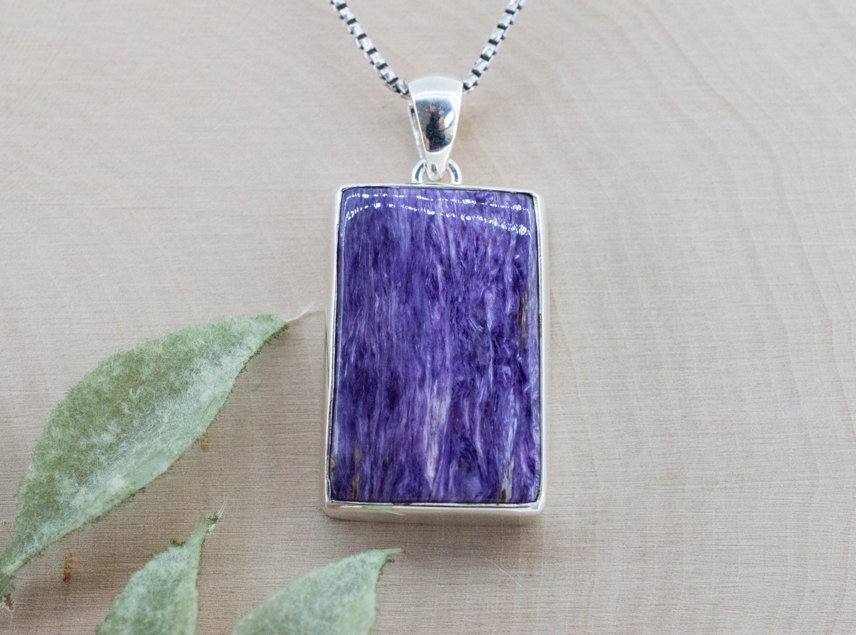 Charoite Pendant; Natural Untreated Siberia Charoite; 30x22mm - Mark Oliver Gems