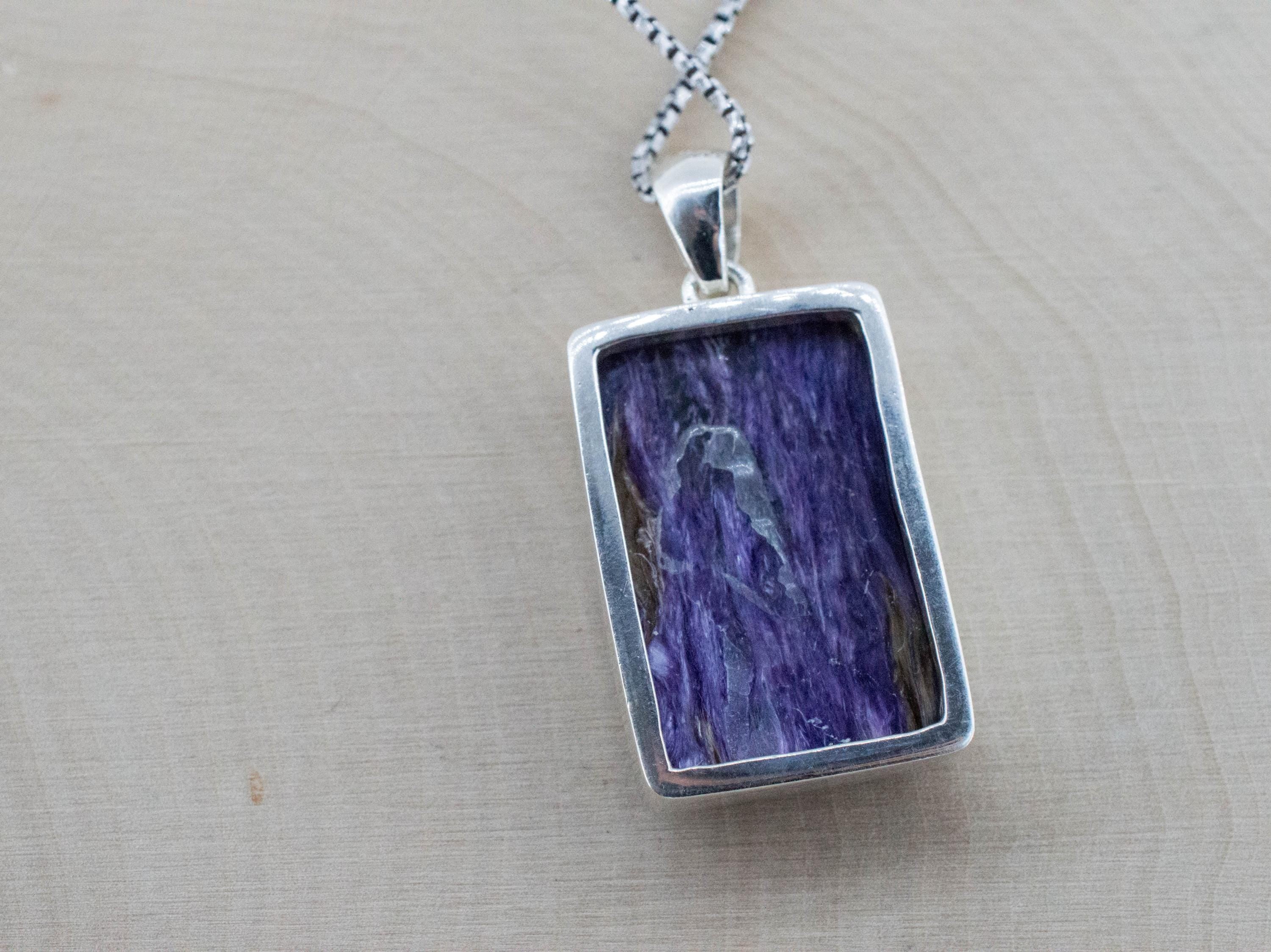 Charoite Pendant; Natural Untreated Siberia Charoite; 30x22mm - Mark Oliver Gems