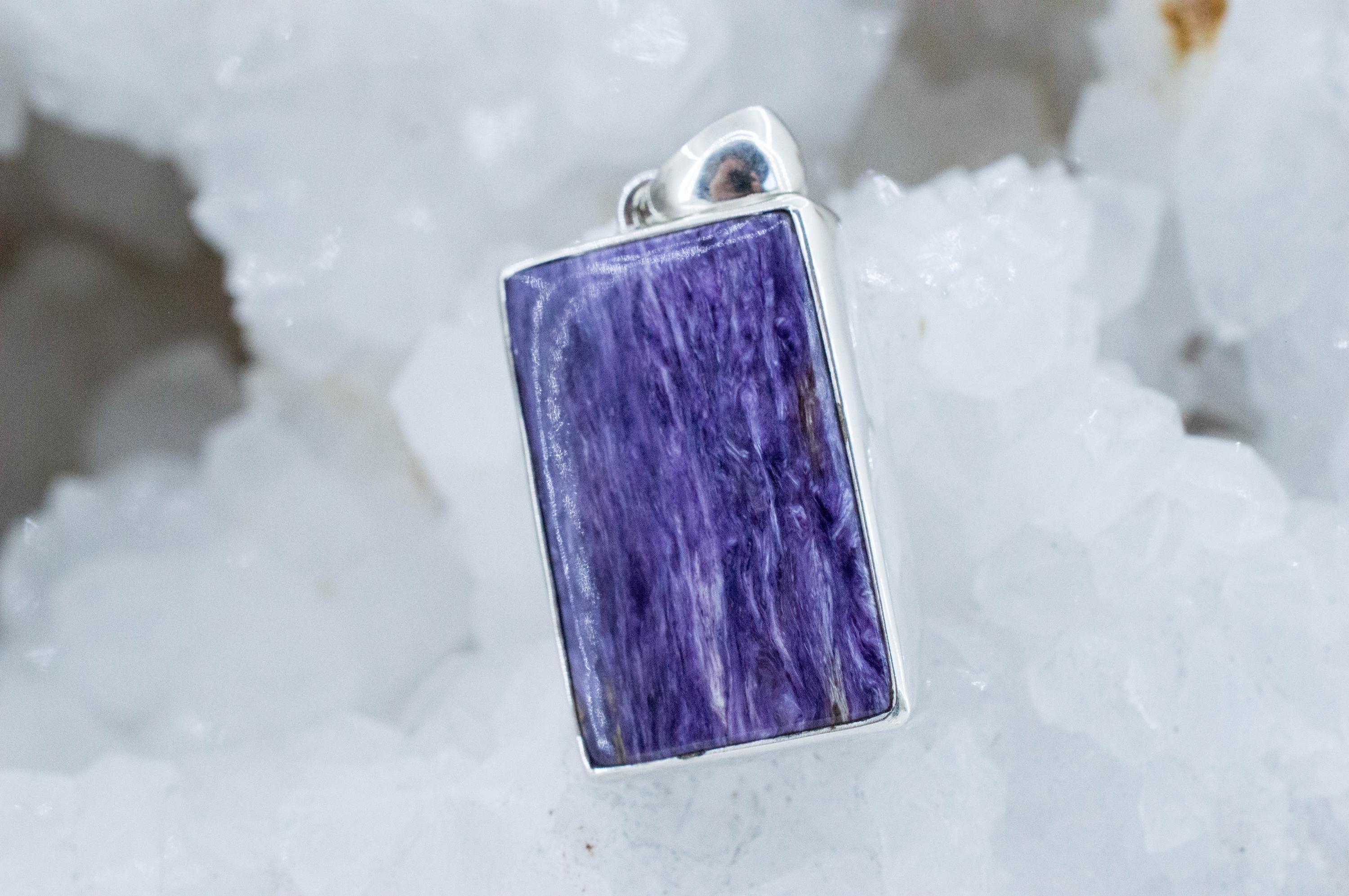 Charoite Pendant; Natural Untreated Siberia Charoite; 30x22mm - Mark Oliver Gems