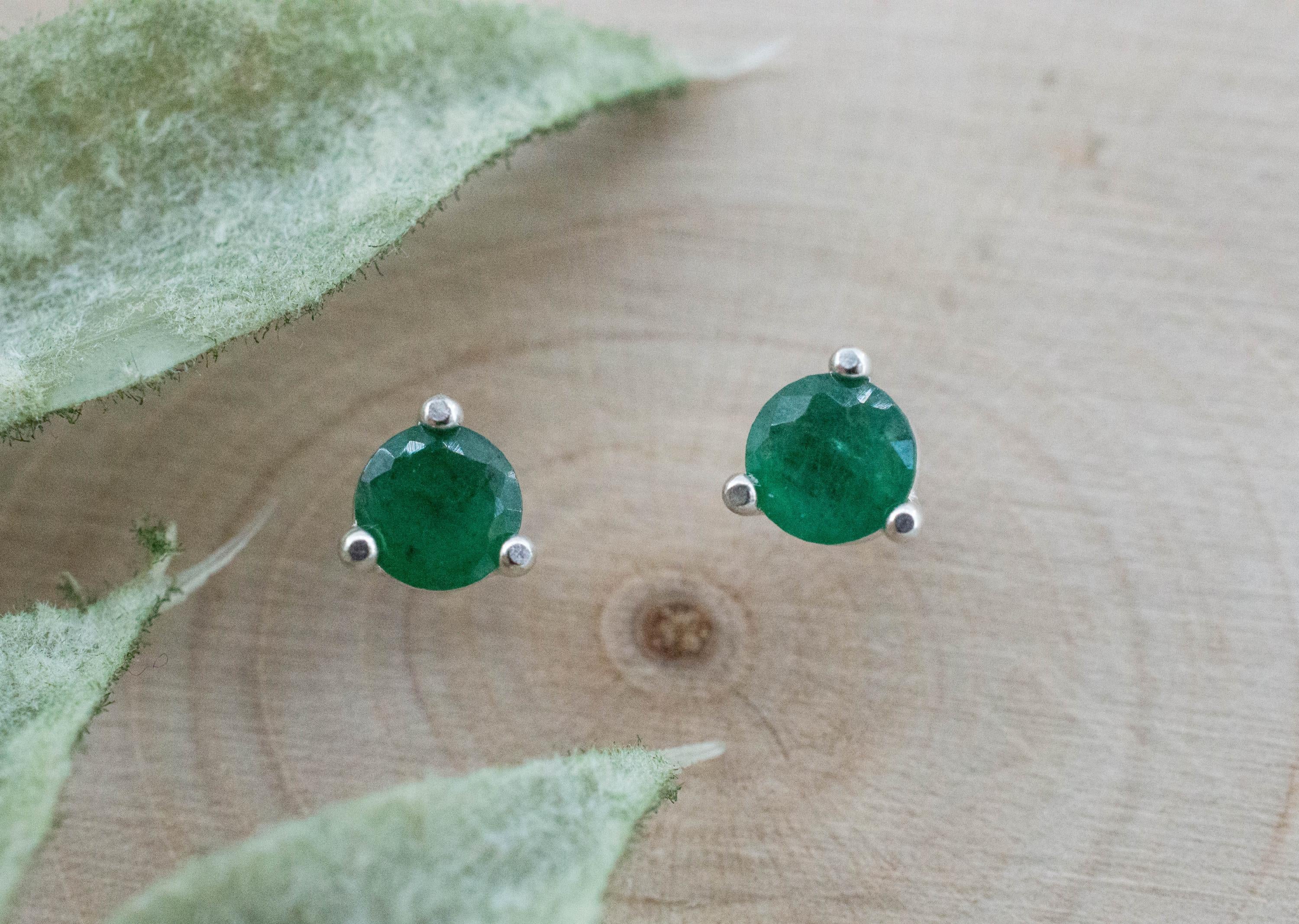 Emerald Earrings; Natural Brazil Emerald; 0.475cts - Mark Oliver Gems