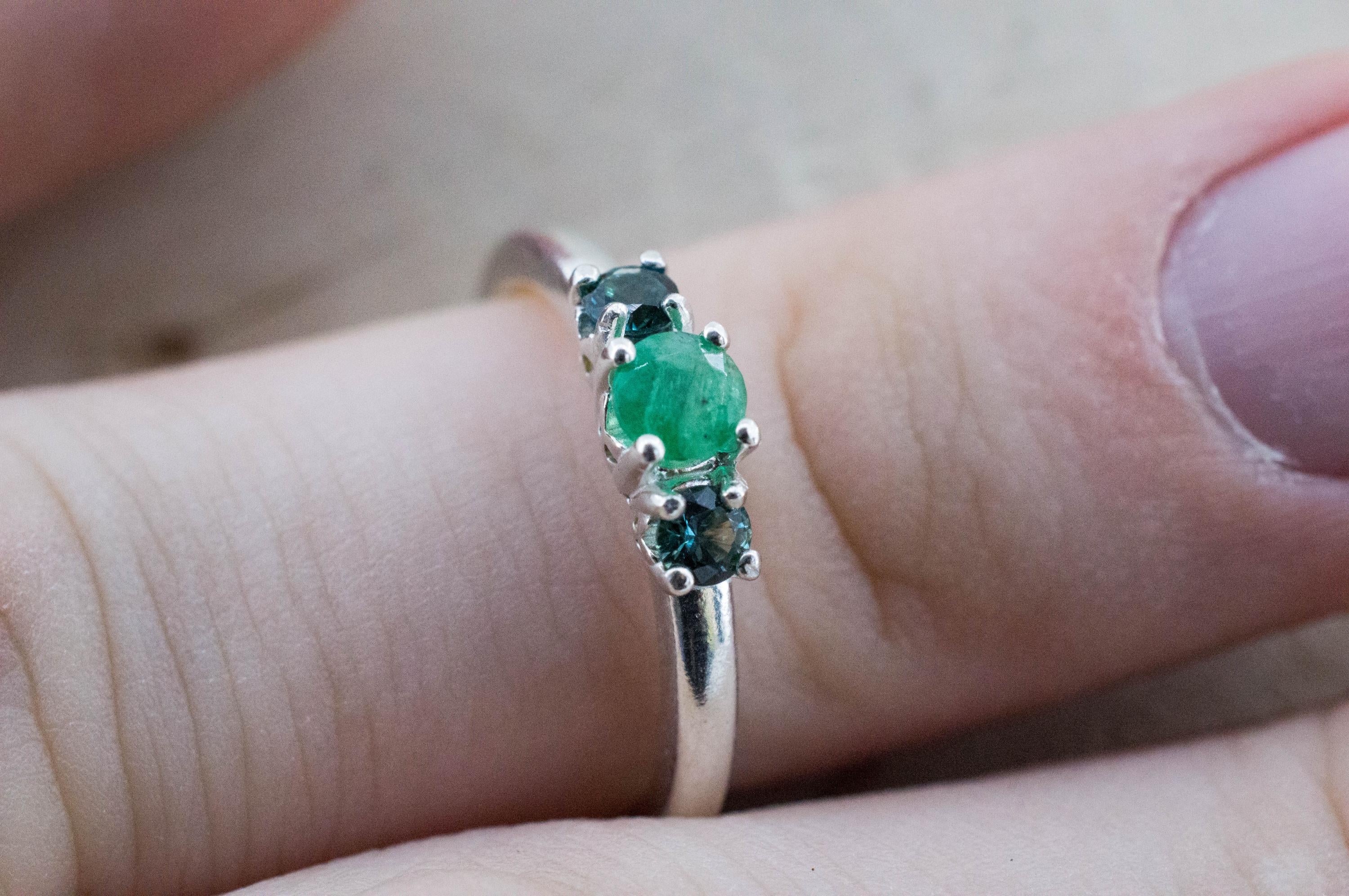 Emerald and Sapphire Ring; Natural Brazil Emerald and Kenya Sapphires - Mark Oliver Gems
