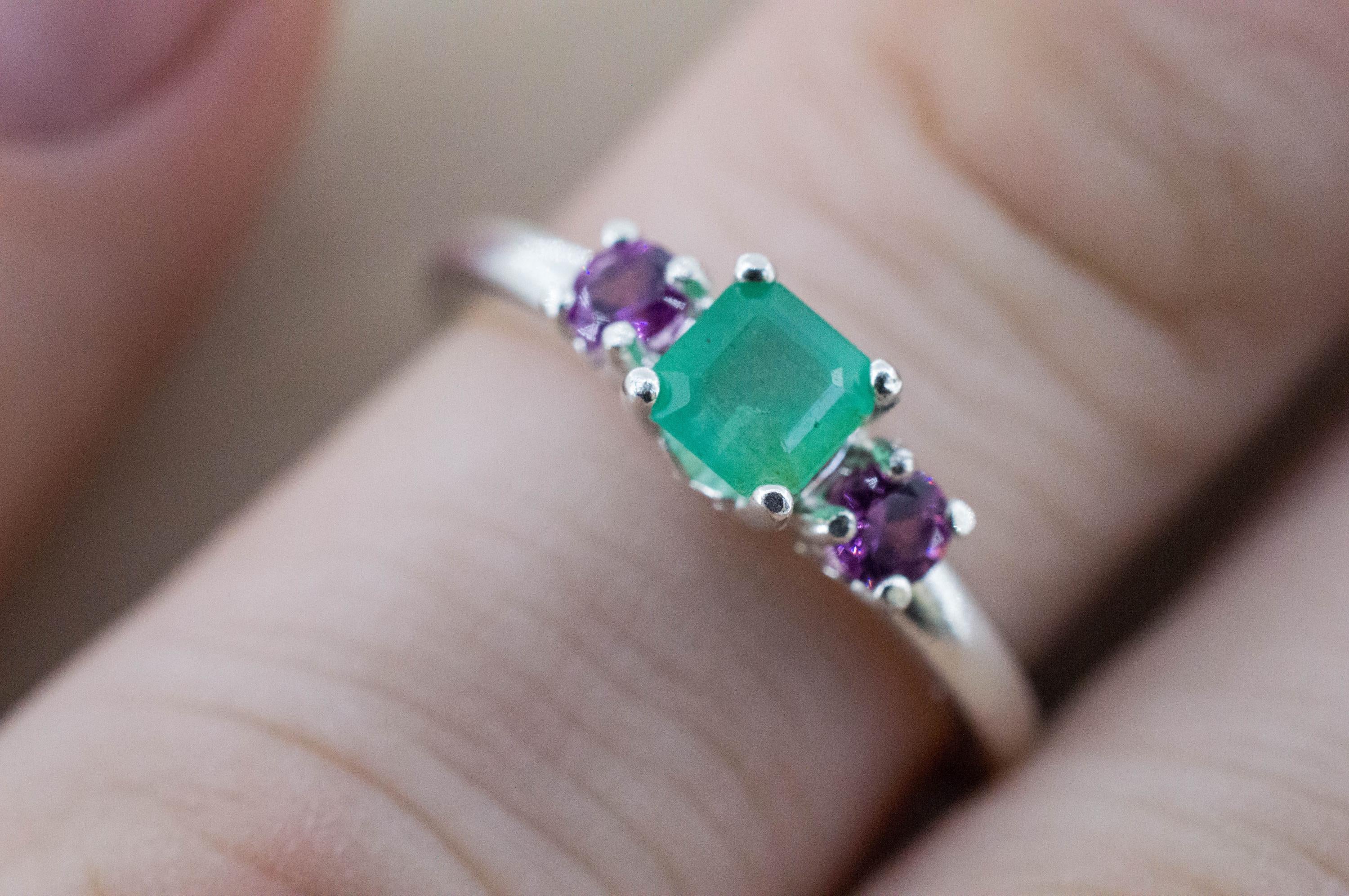 Emerald and Garnet Ring; Natural Brazil Emerald and Mozambique Purple Garnets - Mark Oliver Gems