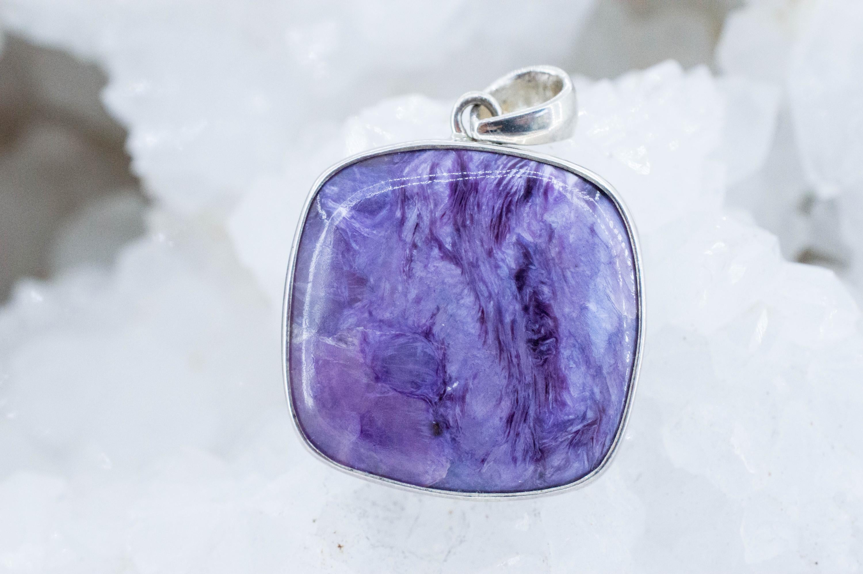 Charoite Pendant; Natural Untreated Siberian Charoite; 25mm - Mark Oliver Gems