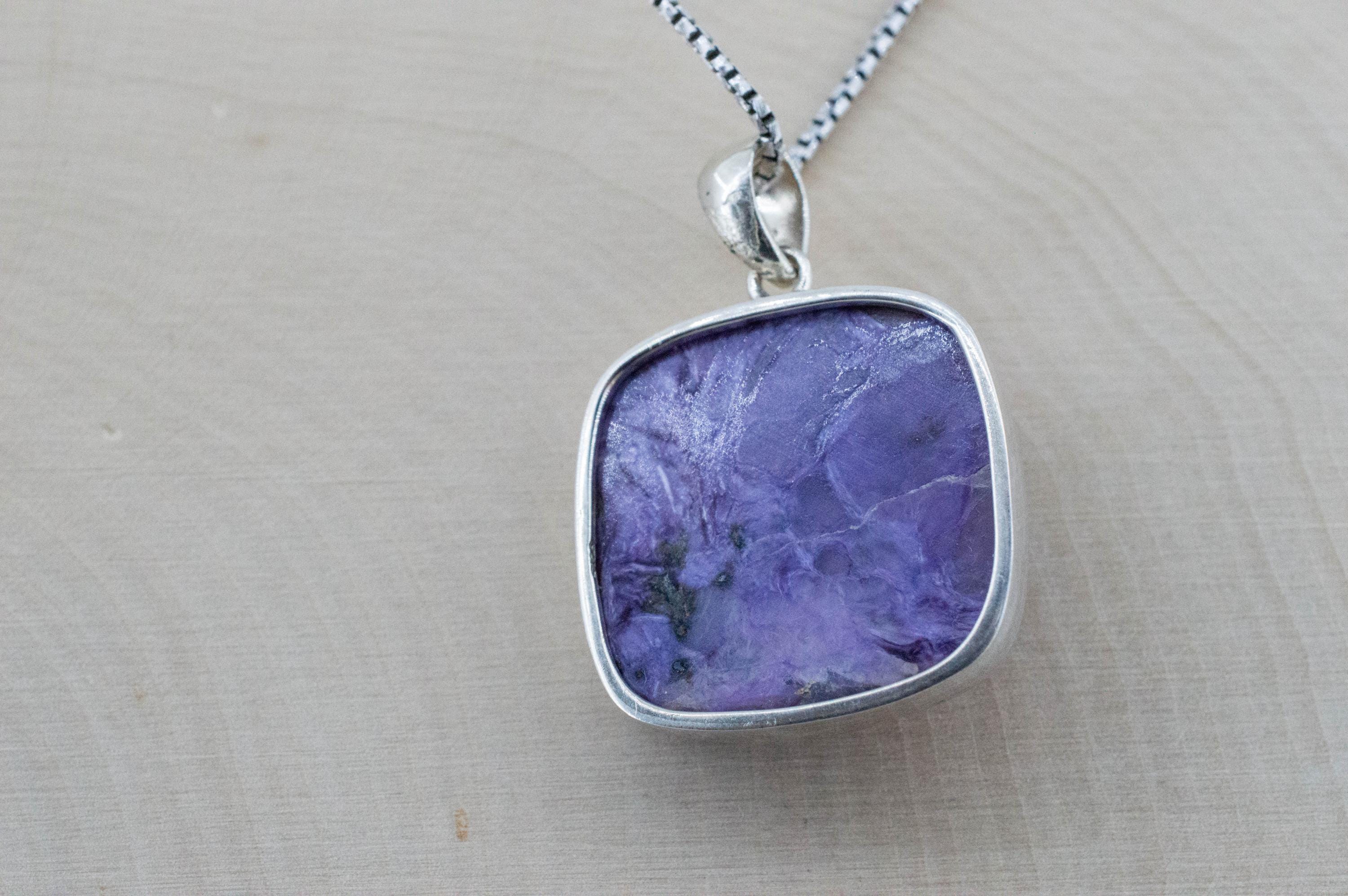 Charoite Pendant; Natural Untreated Siberian Charoite; 25mm - Mark Oliver Gems