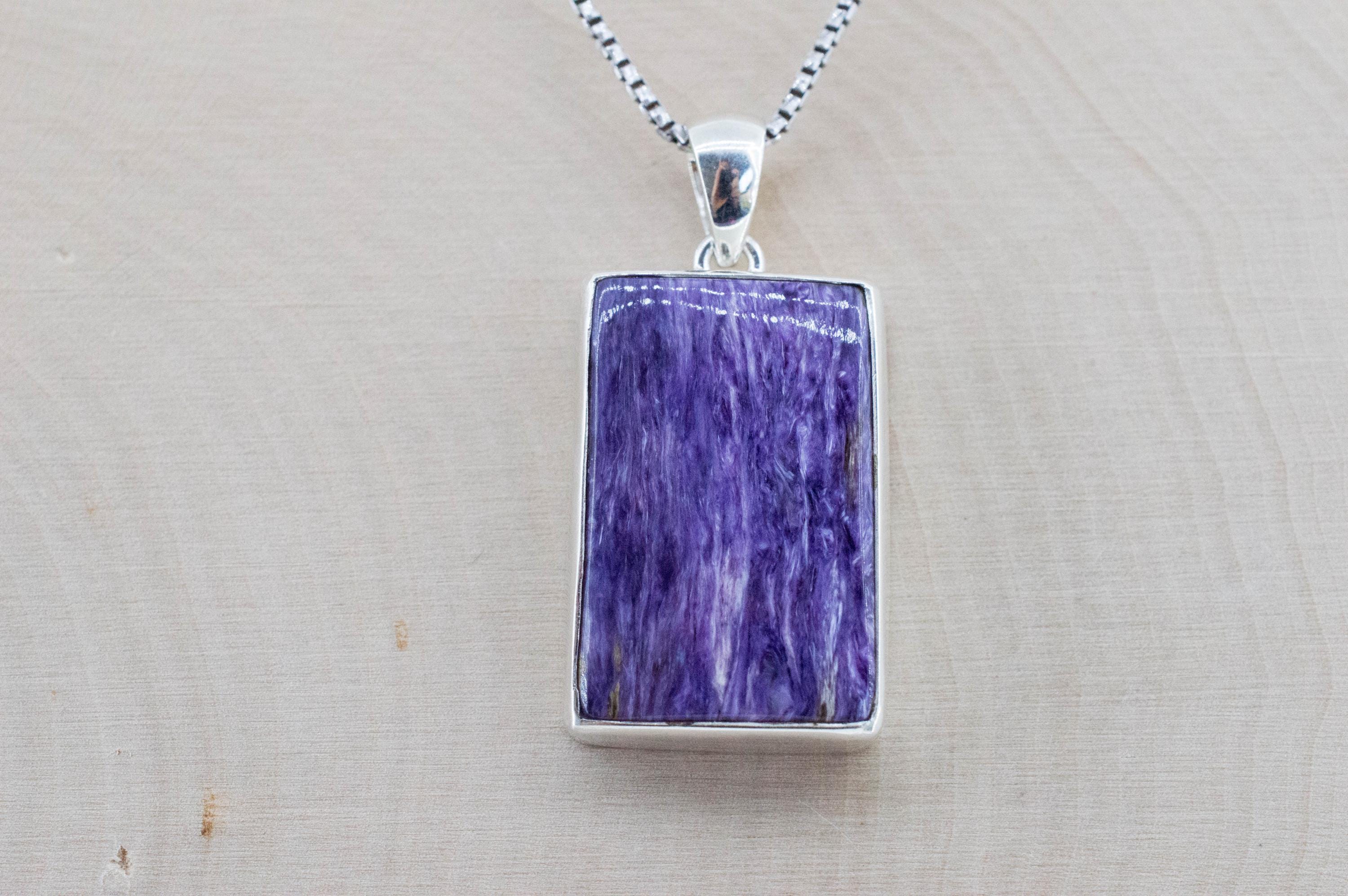 Charoite Pendant; Natural Untreated Siberia Charoite; 30x22mm - Mark Oliver Gems