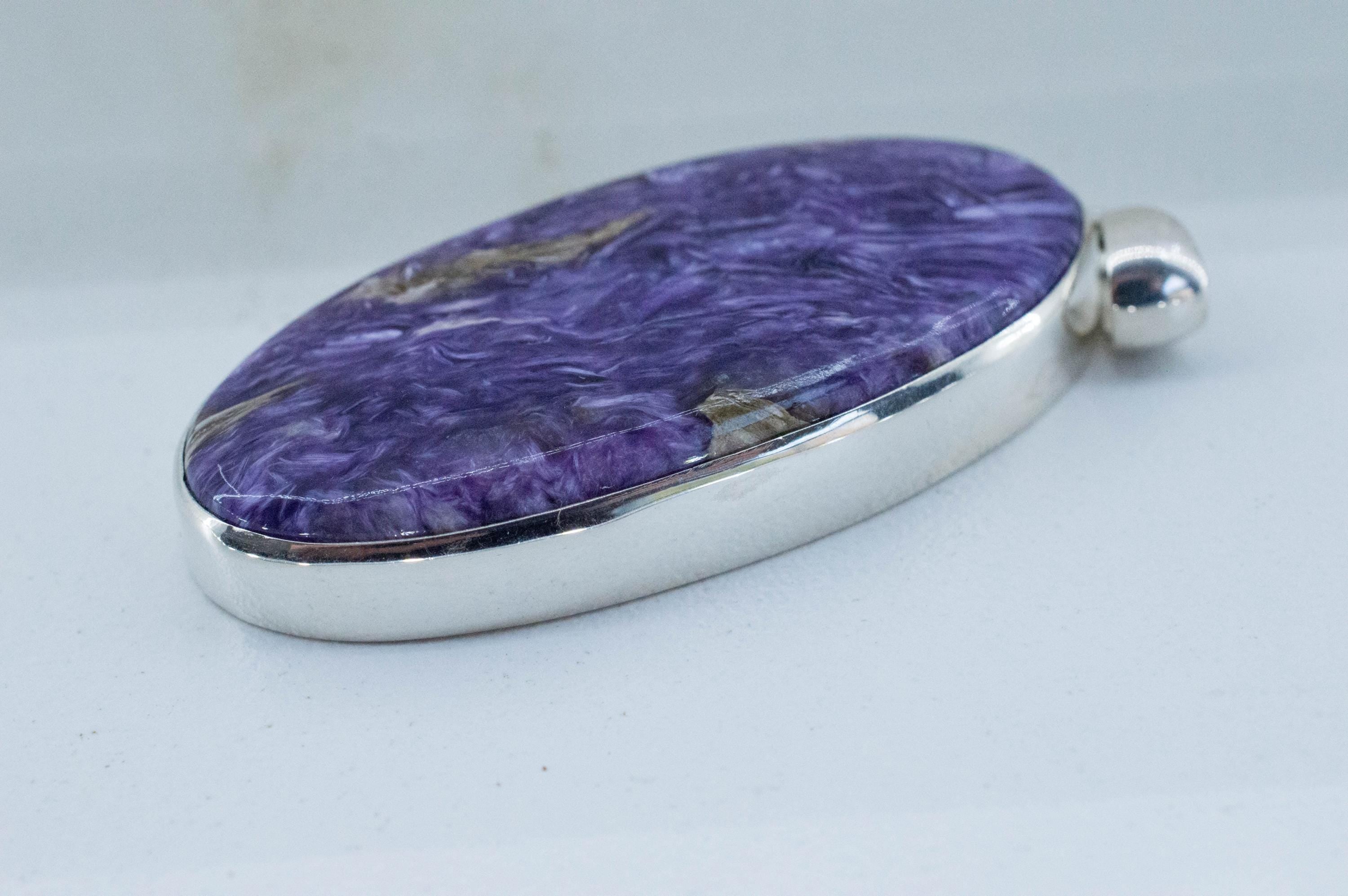 Charoite Pendant; Natural Untreated Siberian Charoite; 50x22mm - Mark Oliver Gems
