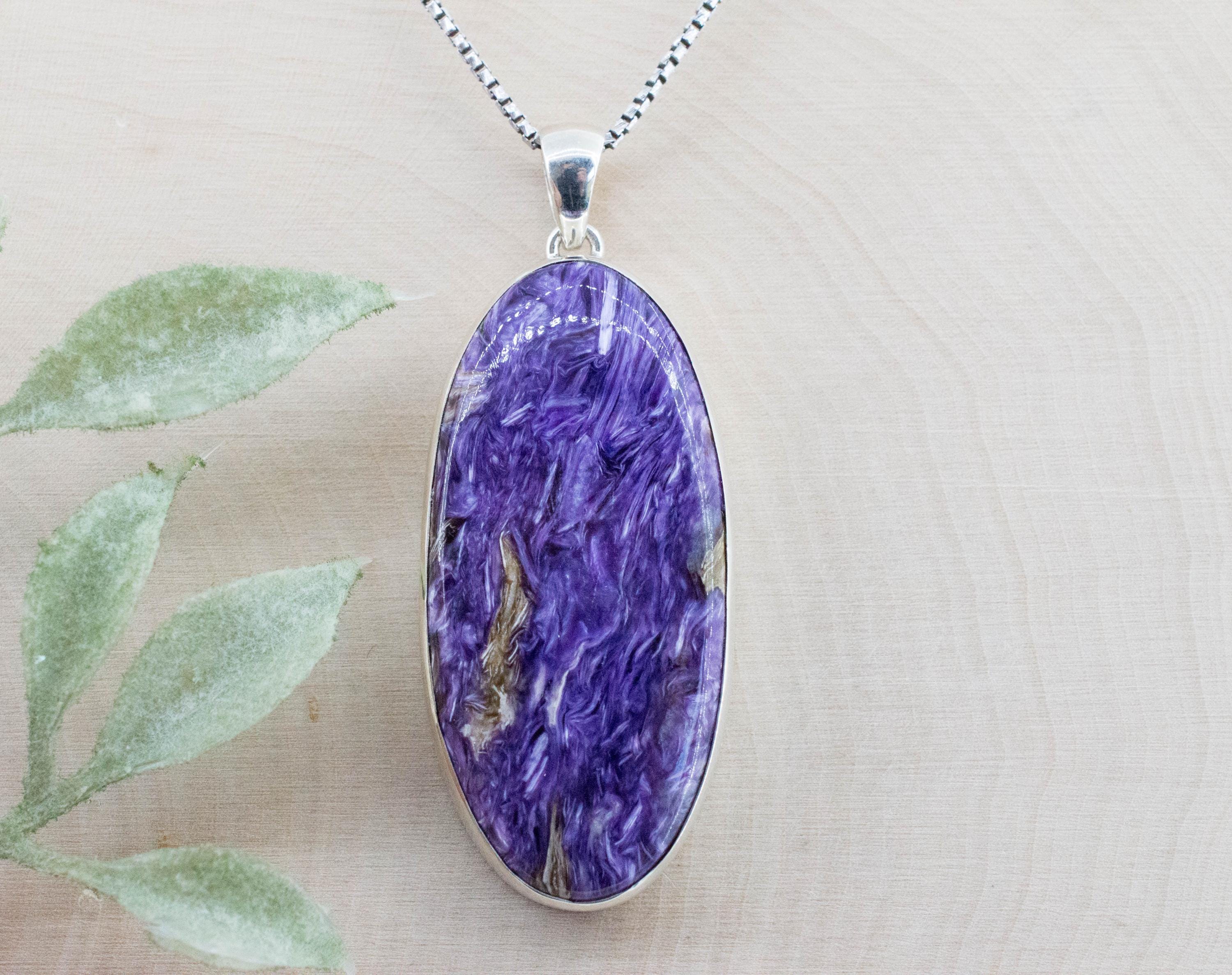 Charoite Pendant; Natural Untreated Siberian Charoite; 50x22mm - Mark Oliver Gems