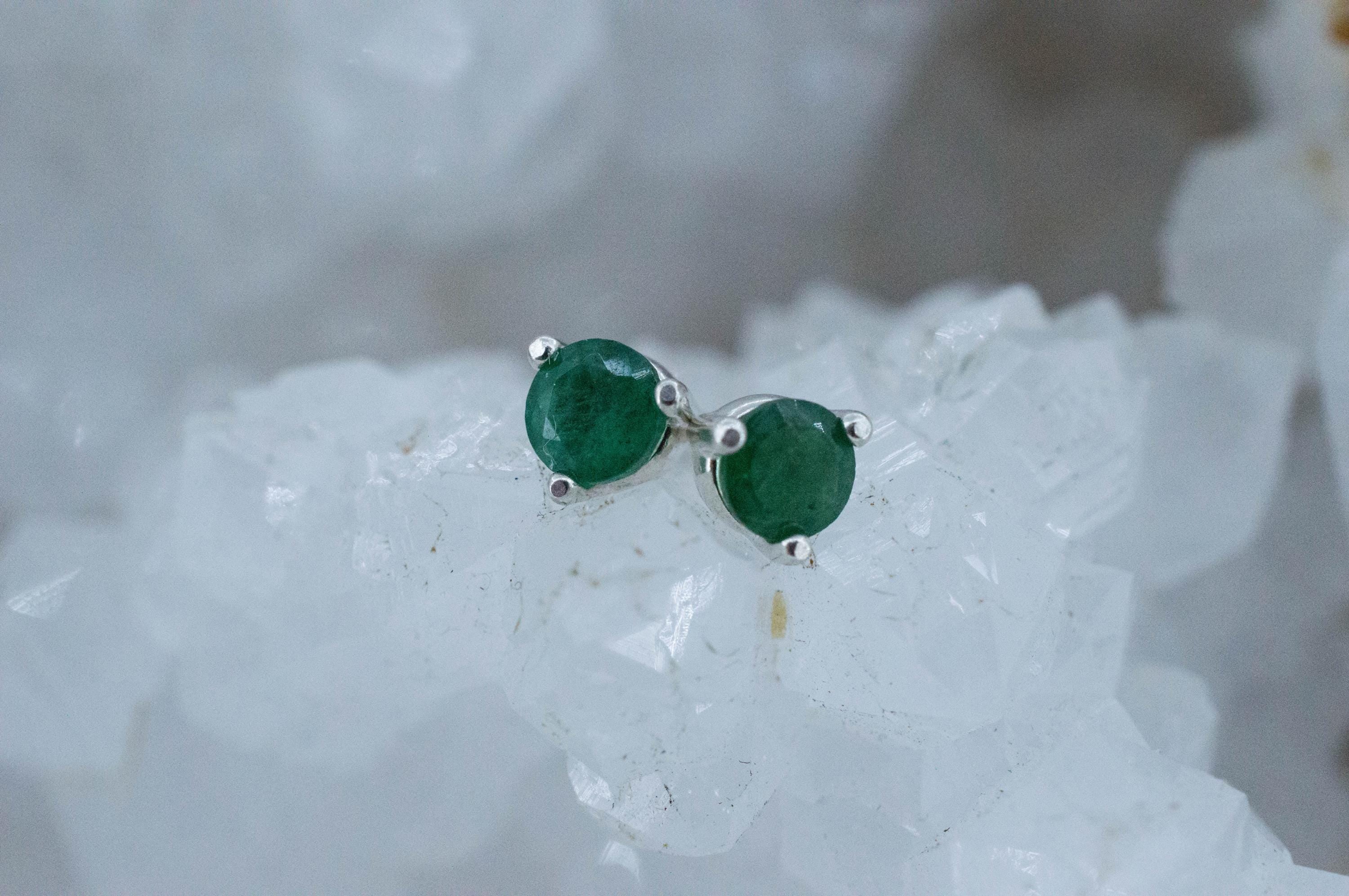 Emerald Earrings; Natural Brazil Emerald; 0.475cts - Mark Oliver Gems