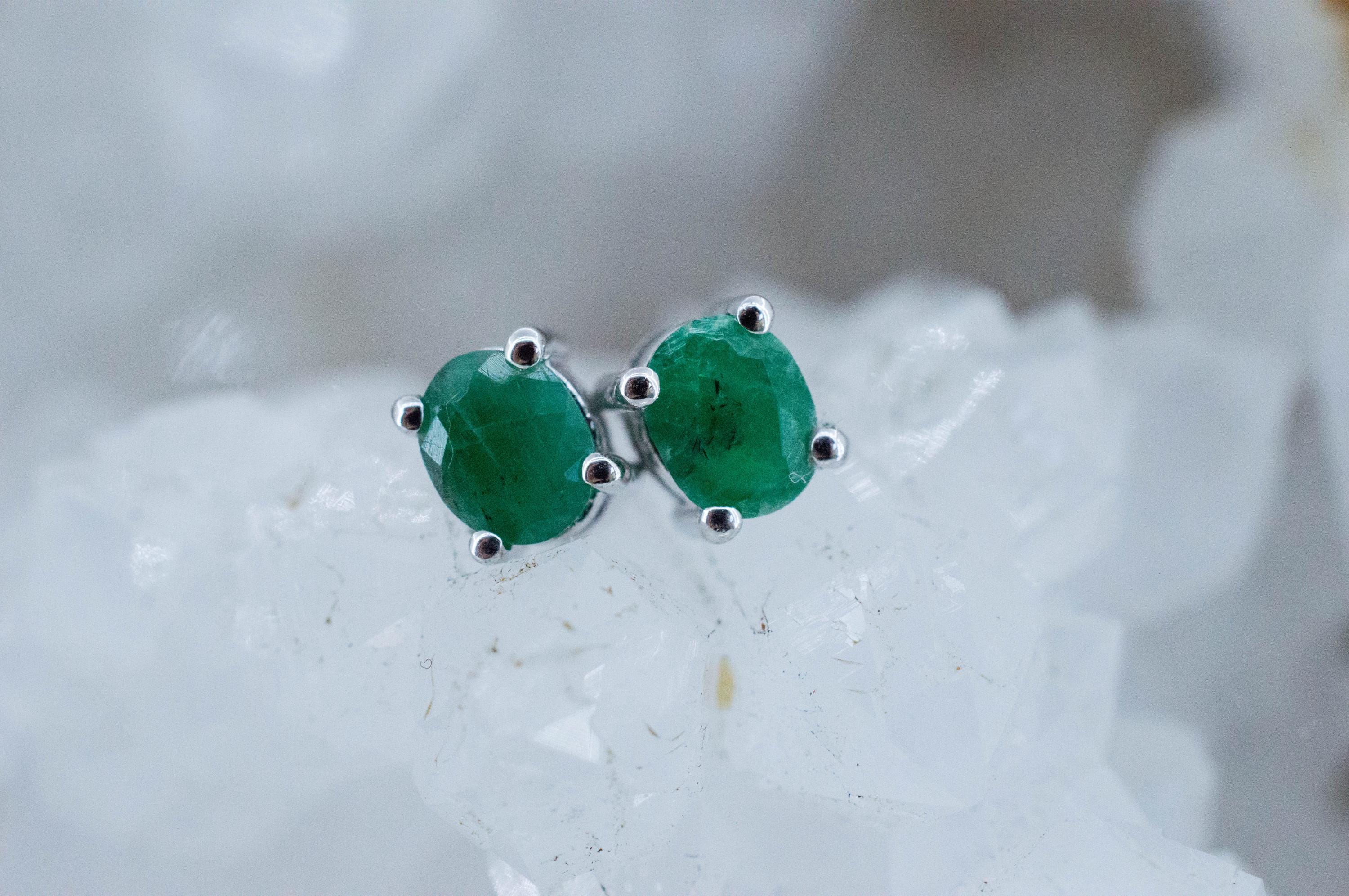 Emerald Earrings; Natural Brazil Emerald; 0.640cts - Mark Oliver Gems