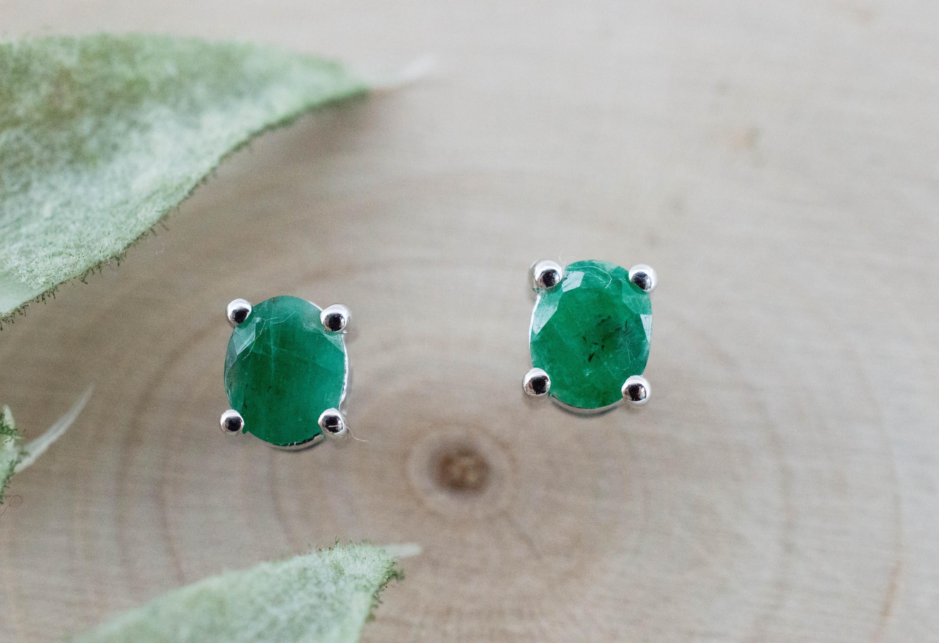 Emerald Earrings; Natural Brazil Emerald; 0.640cts - Mark Oliver Gems