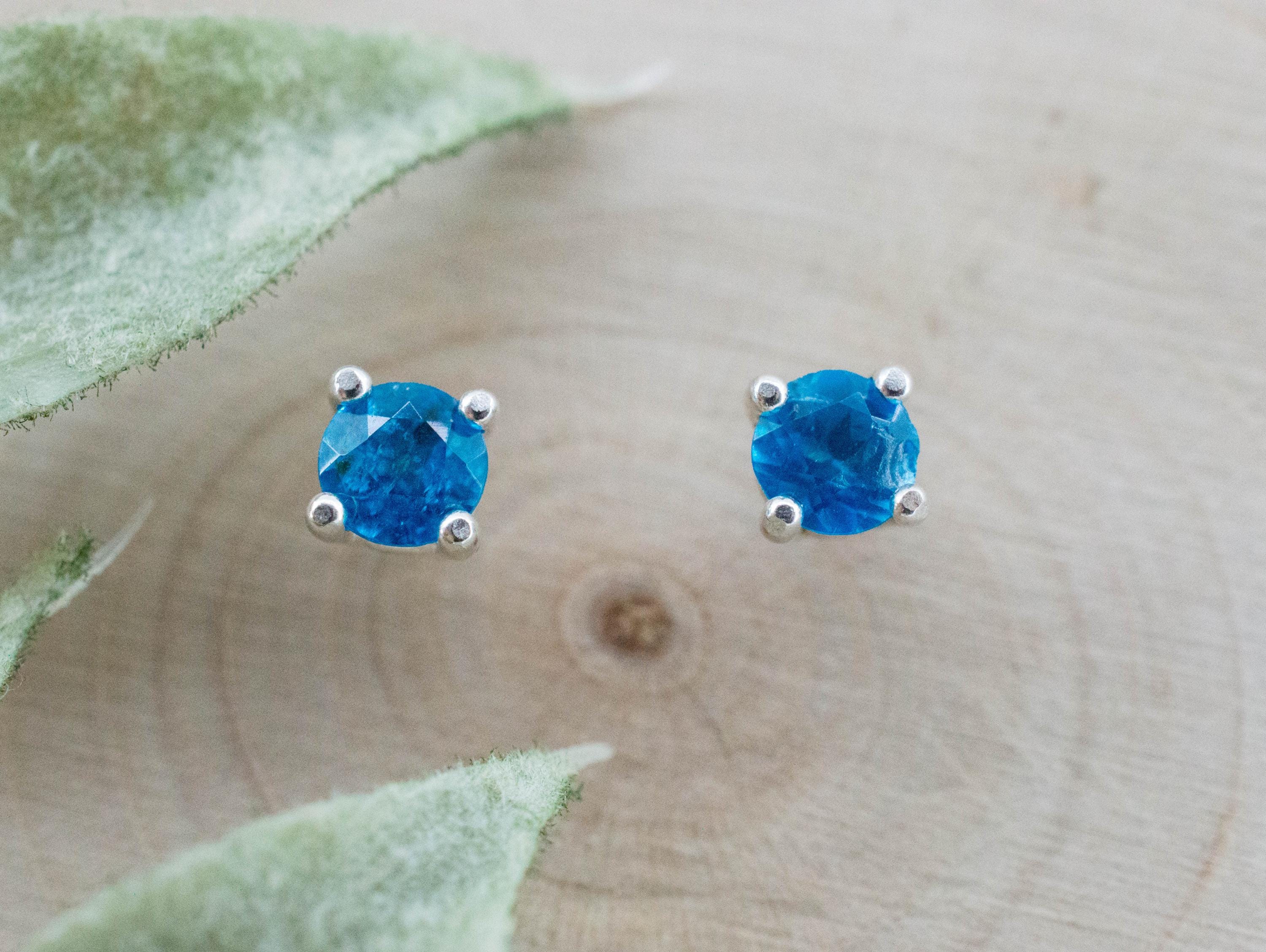 Neon Blue Apatite Earrings; Natural Untreated Madagascar Apatite; 0.500cts - Mark Oliver Gems